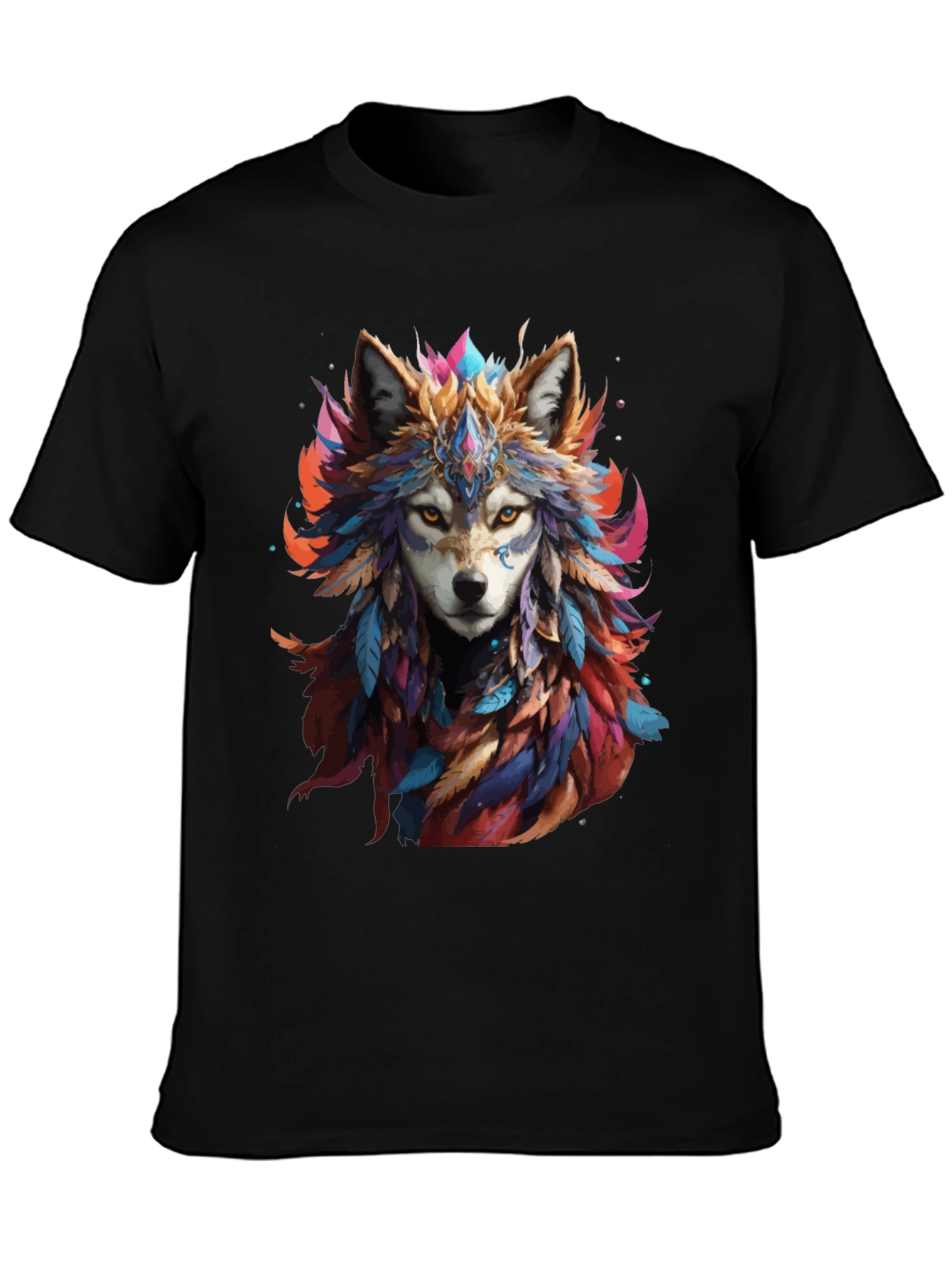 Wolf Feather Headdress Graphic Black T-Shirt