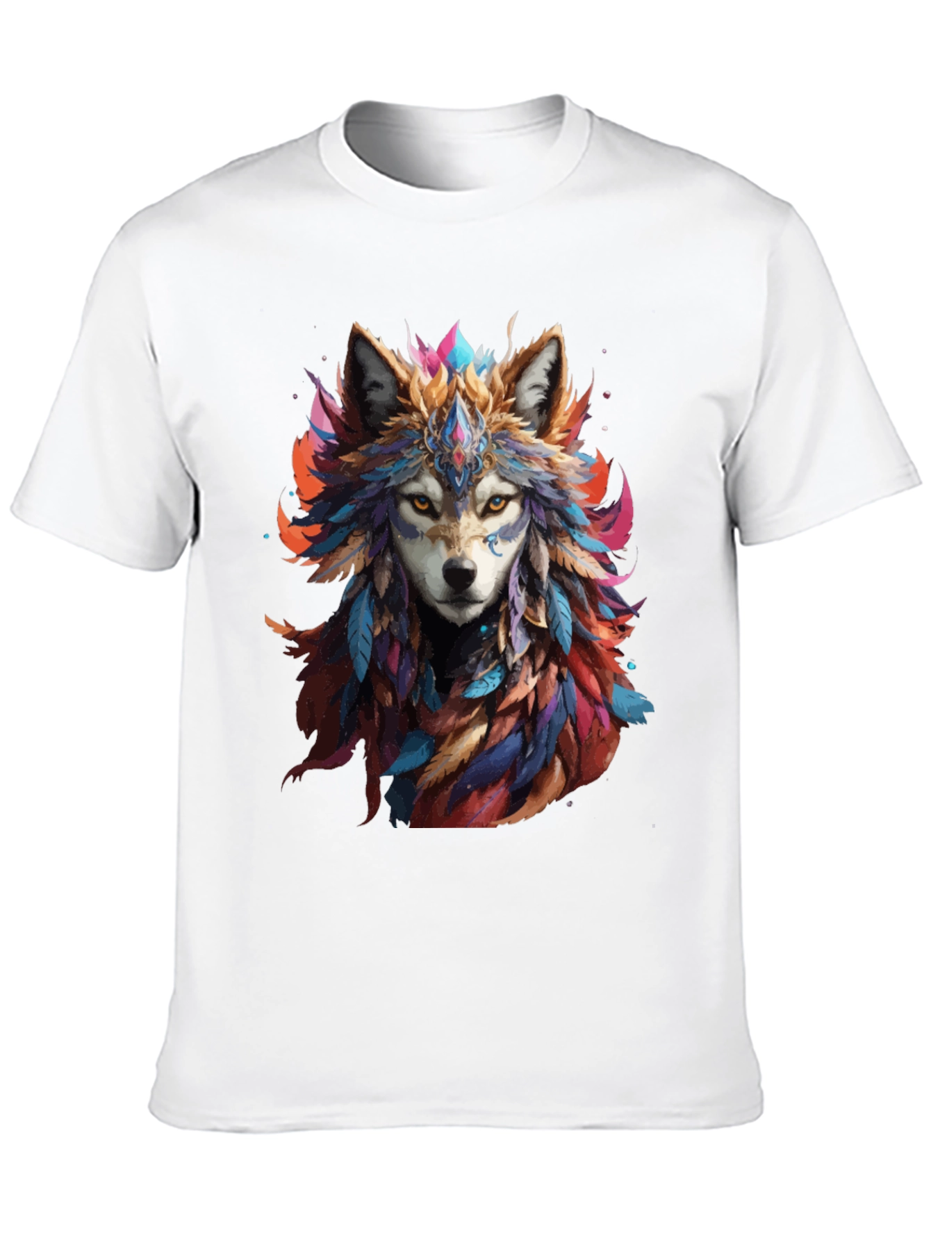 Wolf Feather Headdress Graphic Black T-Shirt