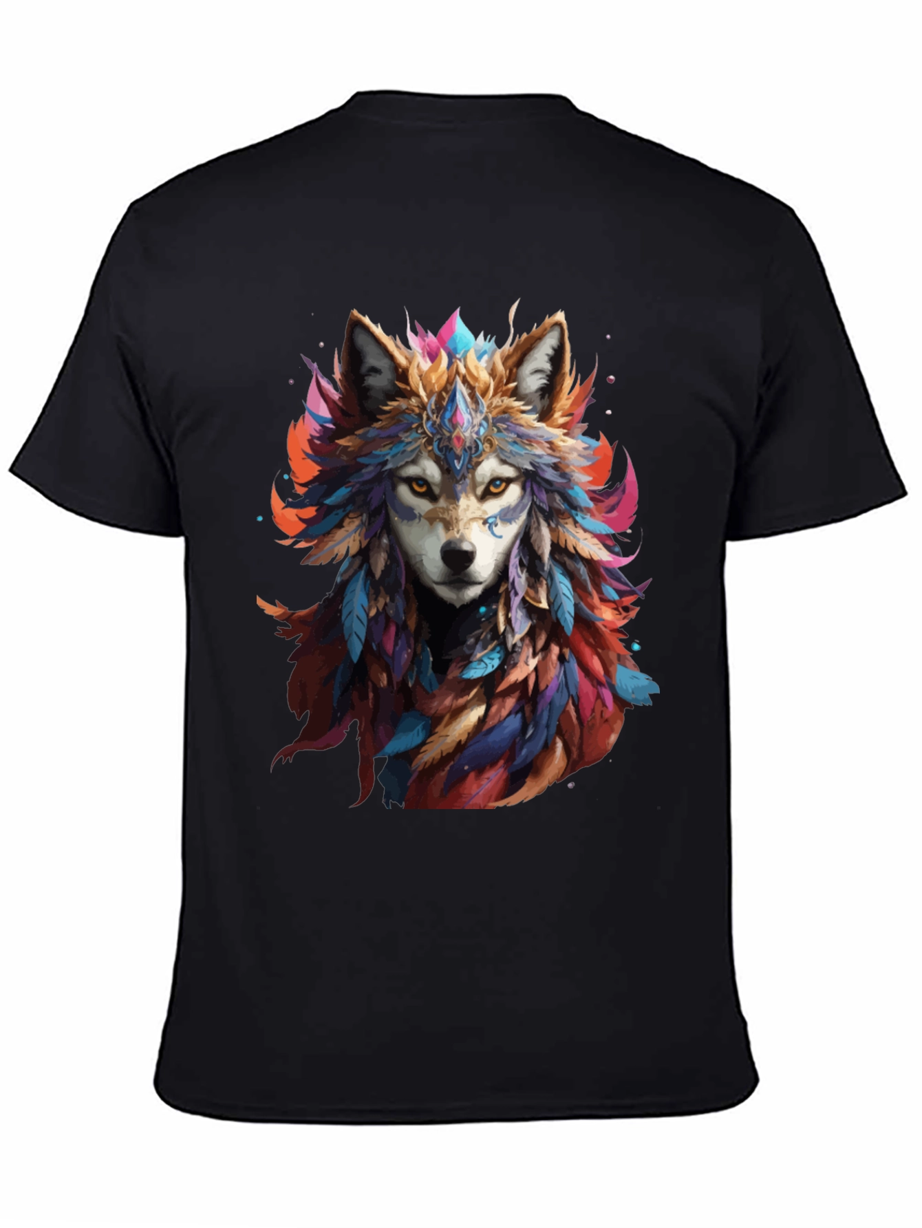 Wolf Feather Headdress Graphic Black T-Shirt