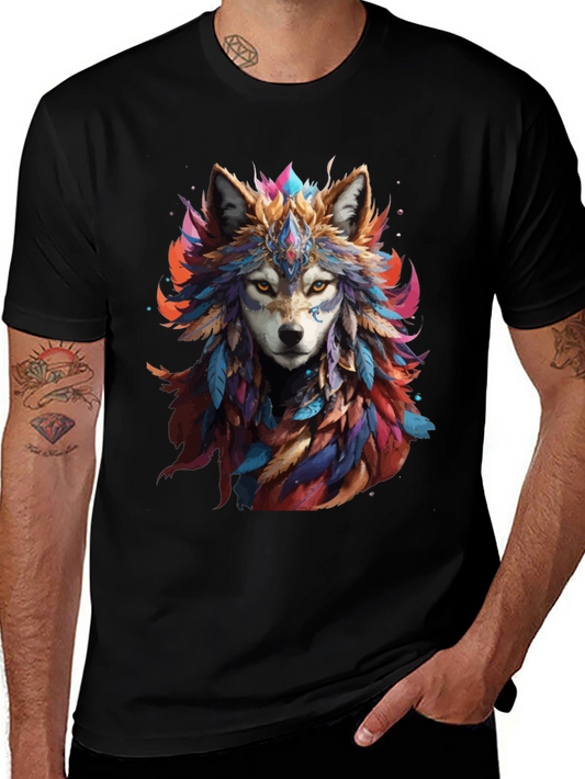 Wolf Feather Headdress Graphic Black T-Shirt