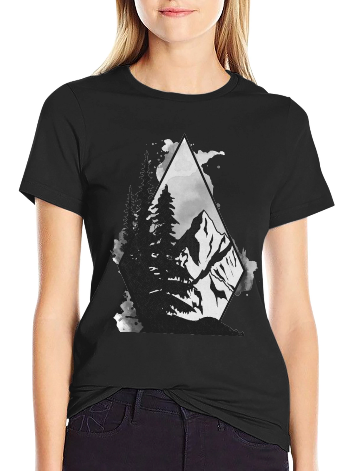 Mountain Scene Graphic Tee - Black