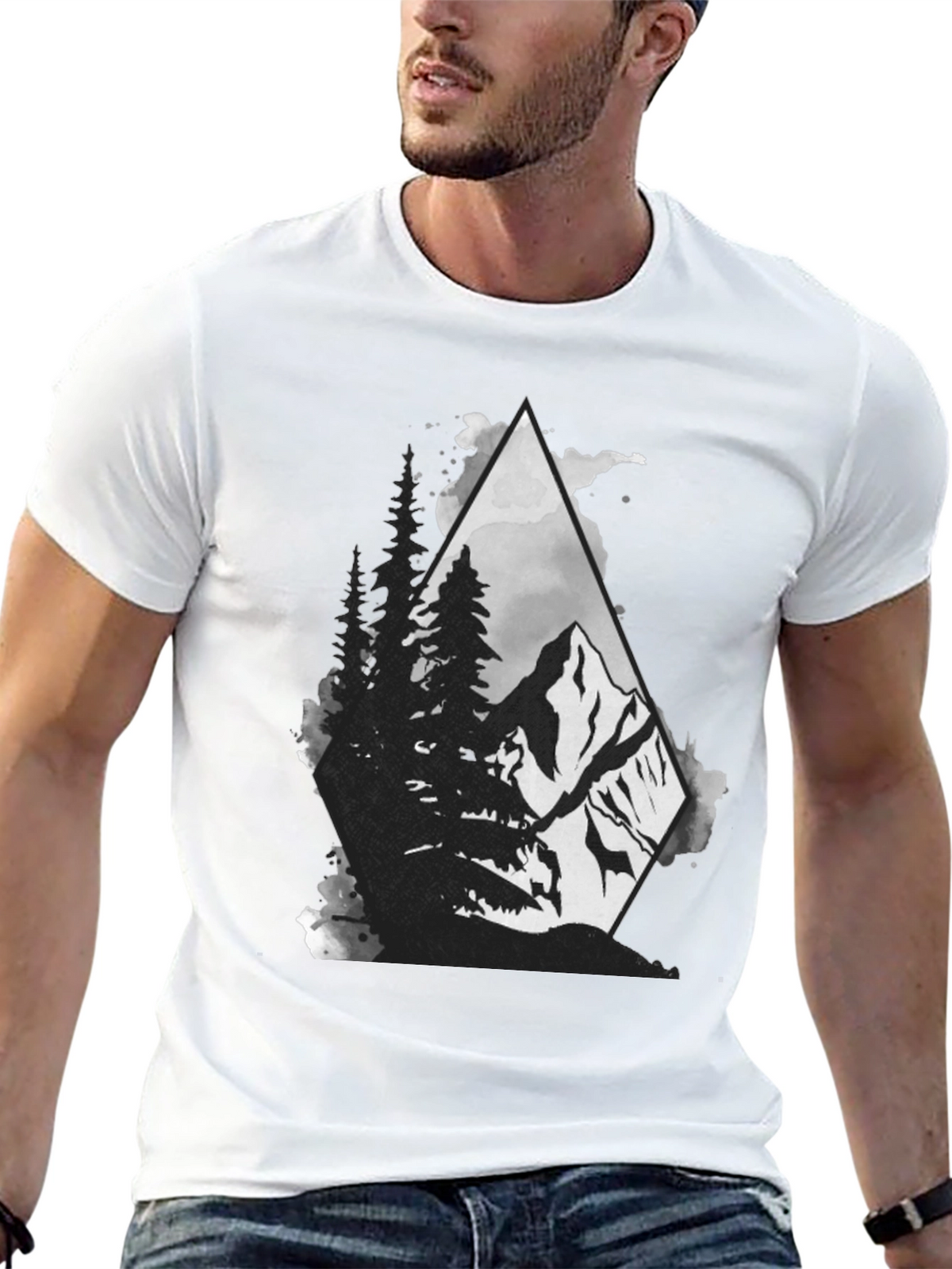 Mountain Scene Graphic Tee - Black