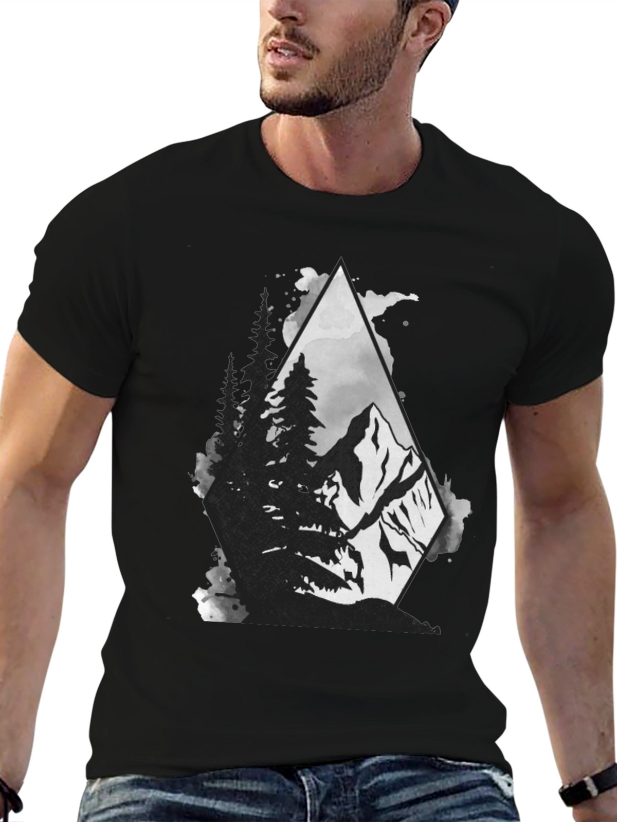 Mountain Scene Graphic Tee - Black