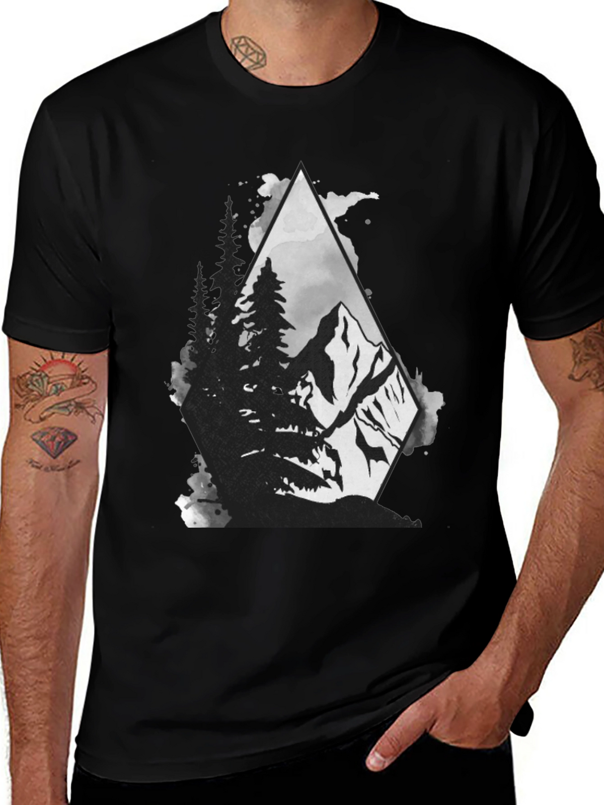 Mountain Scene Graphic Tee - Black