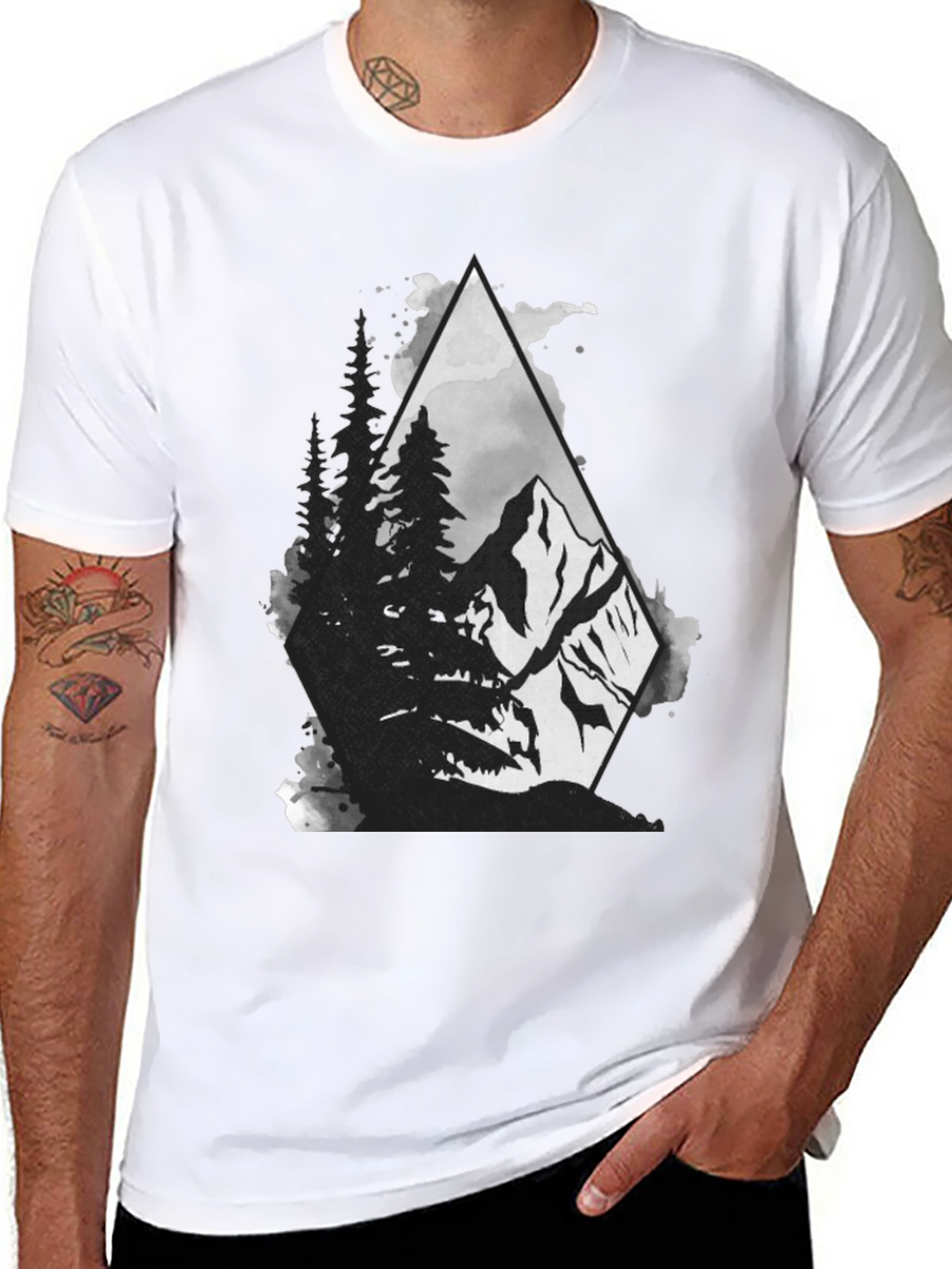 Mountain Scene Graphic Tee - Black