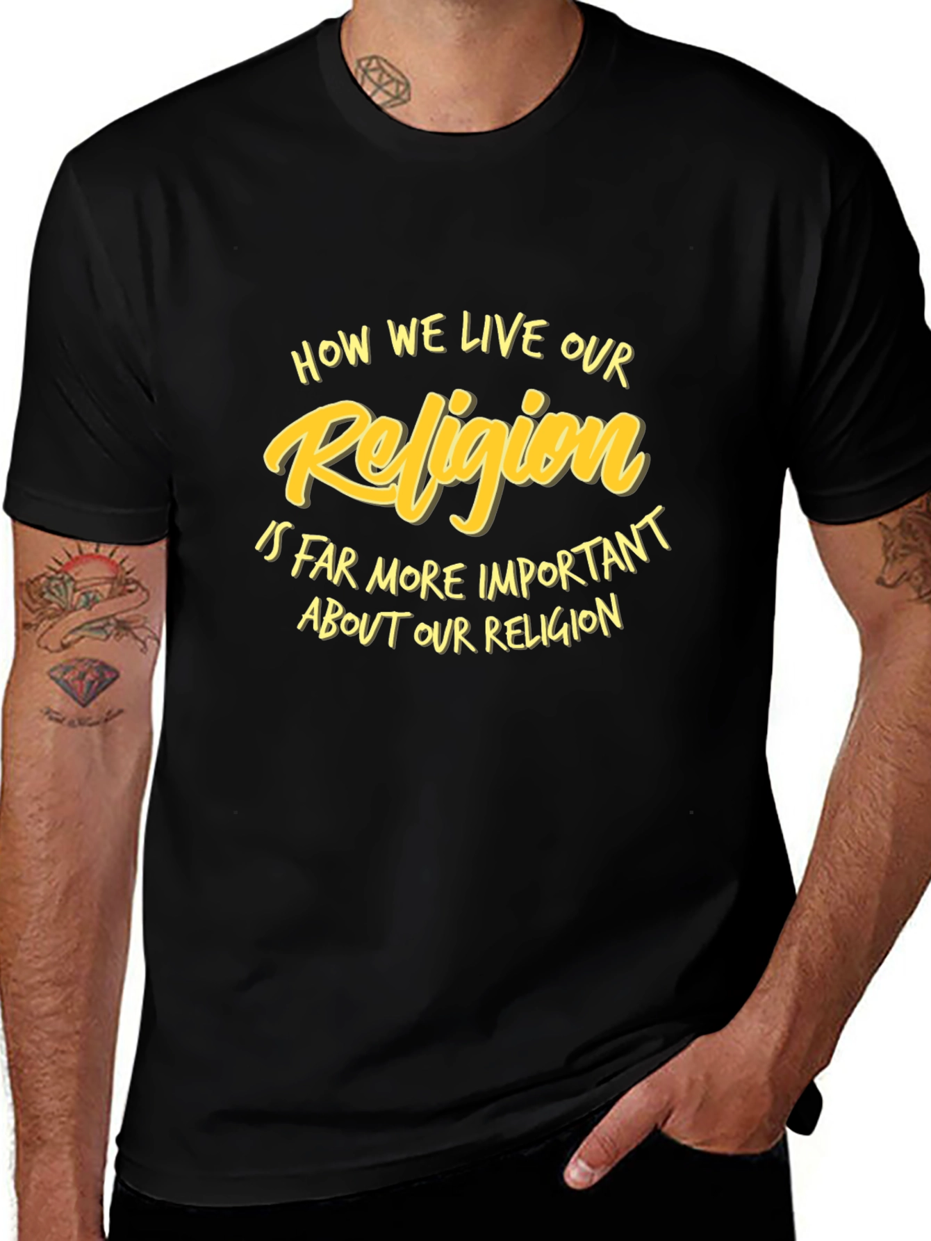 Religion Slogan Black T-Shirt