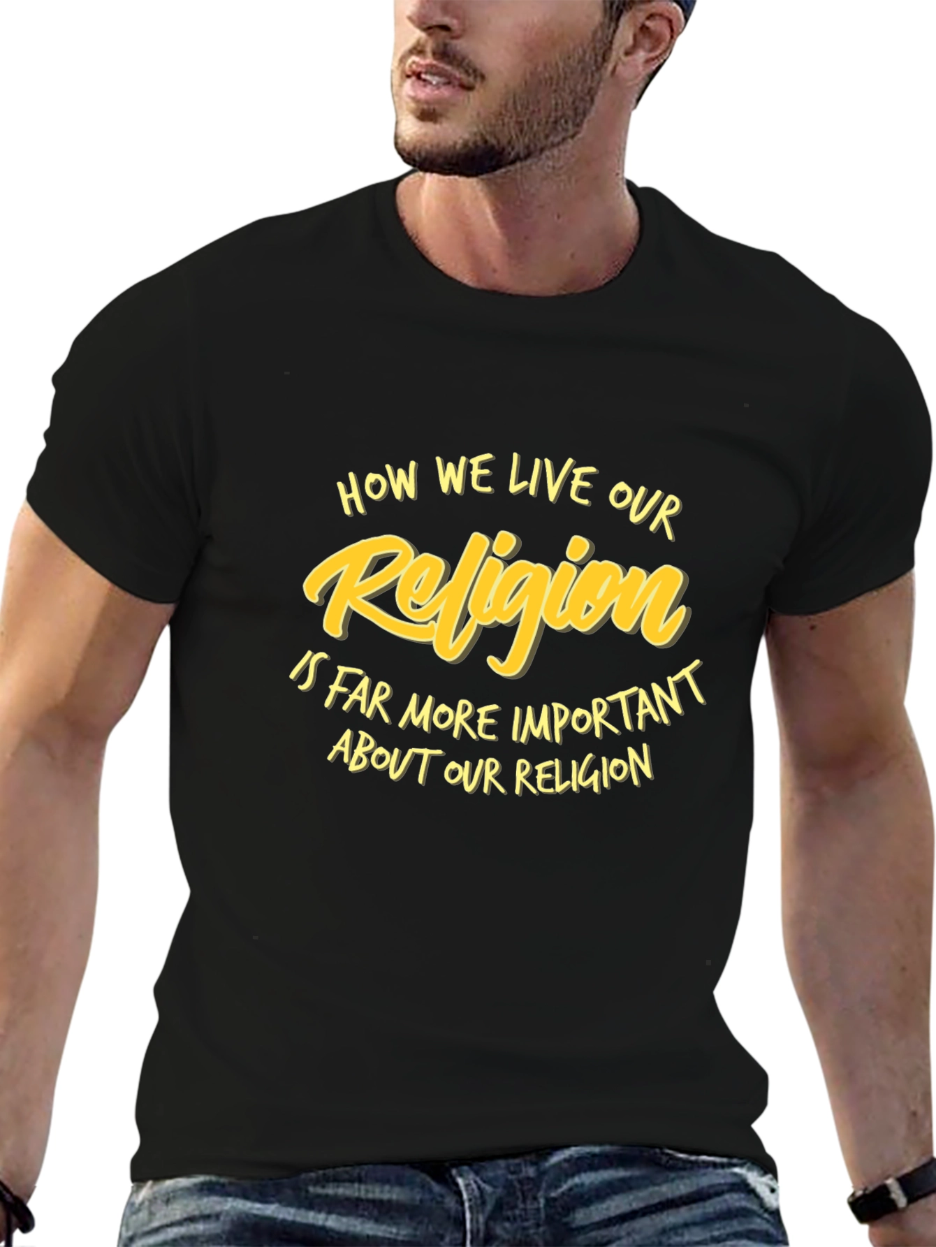 Religion Slogan Black T-Shirt