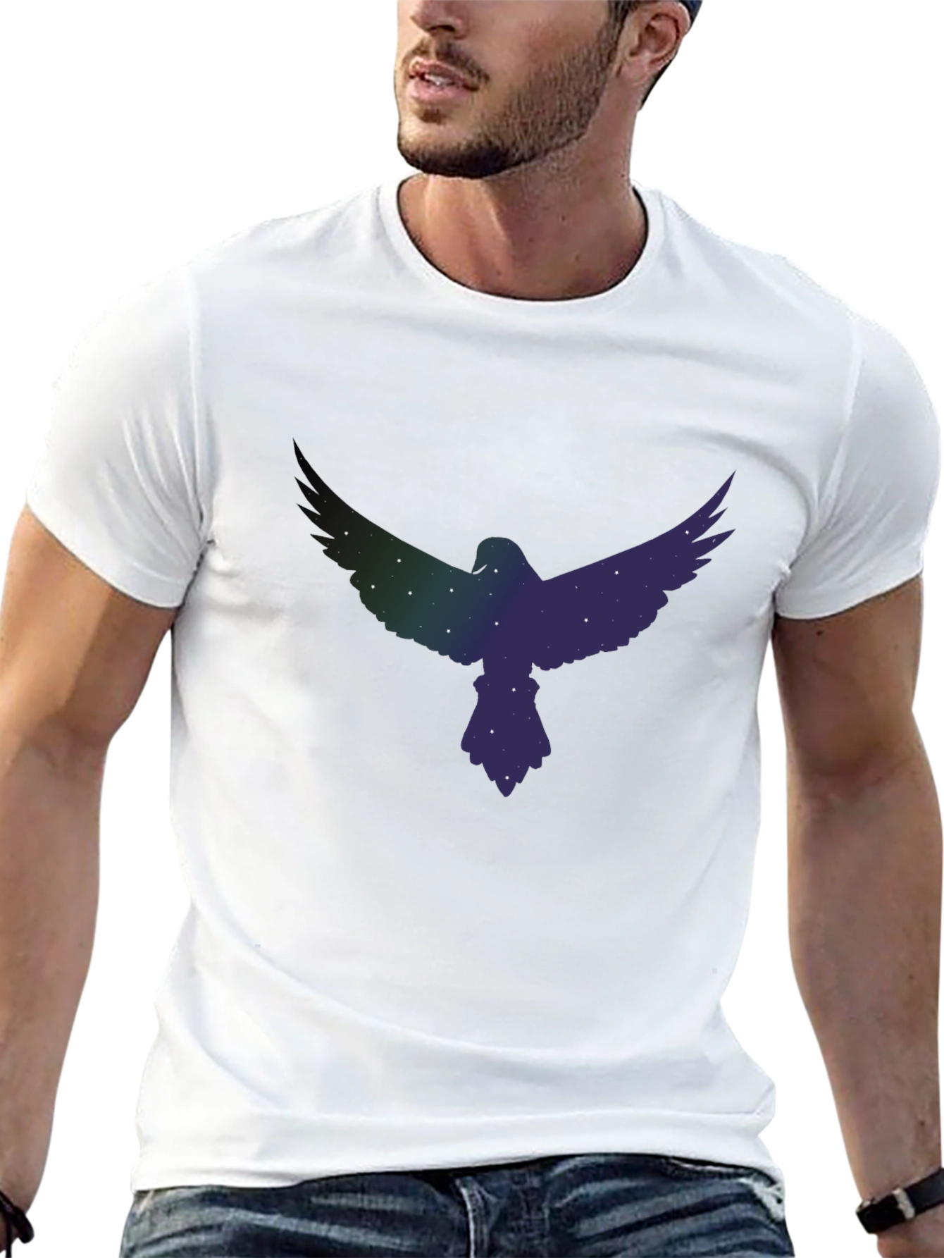 Starry Eagle Graphic Tee - Soft Black Cotton Blend