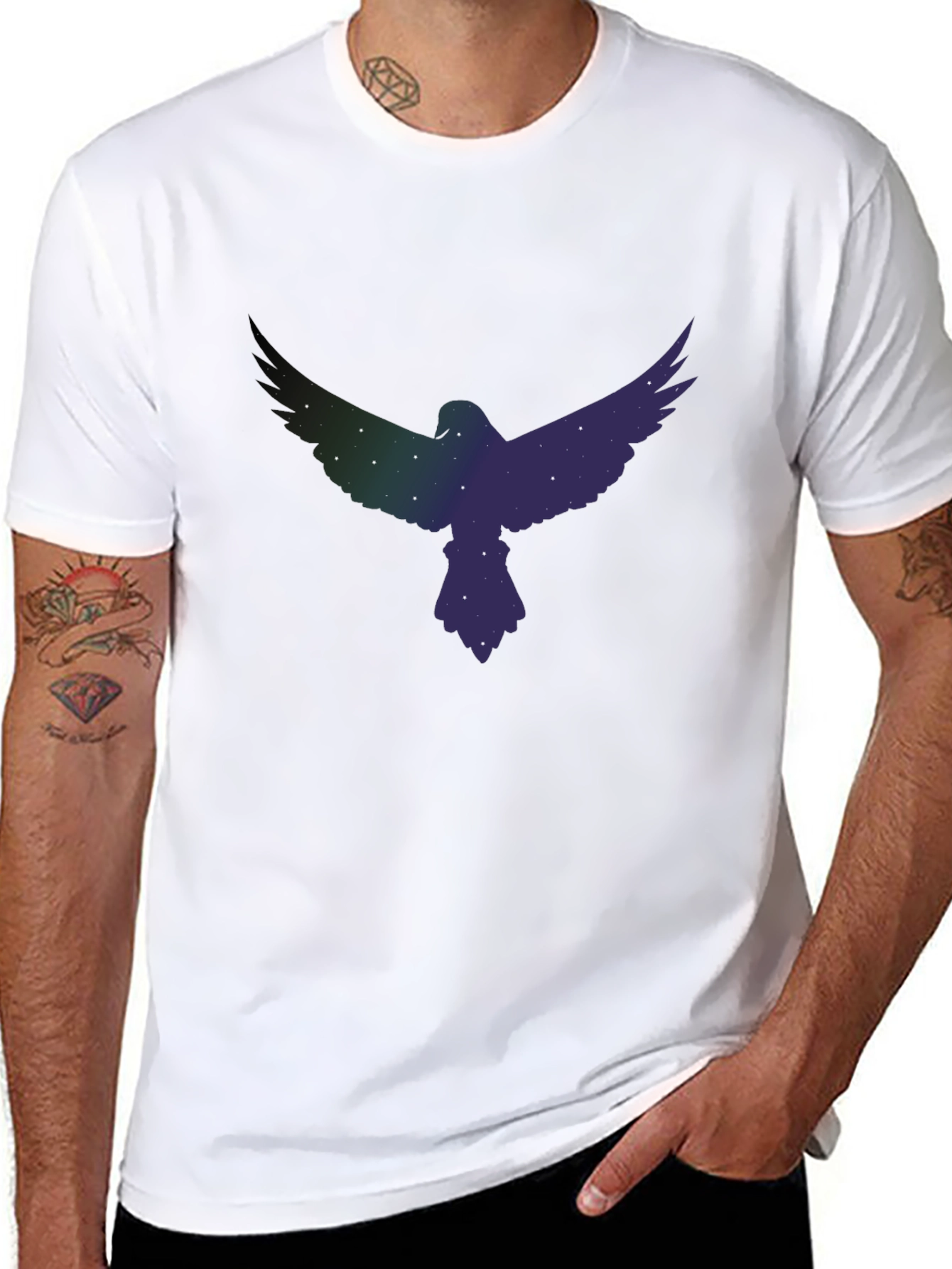 Starry Eagle Graphic Tee - Soft Black Cotton Blend