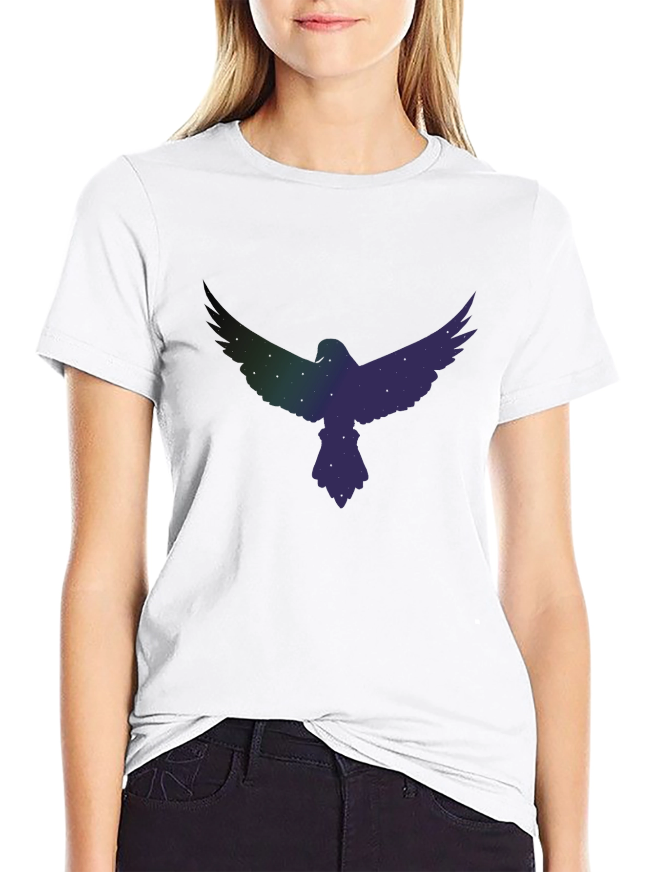 Starry Eagle Graphic Tee - Soft Black Cotton Blend