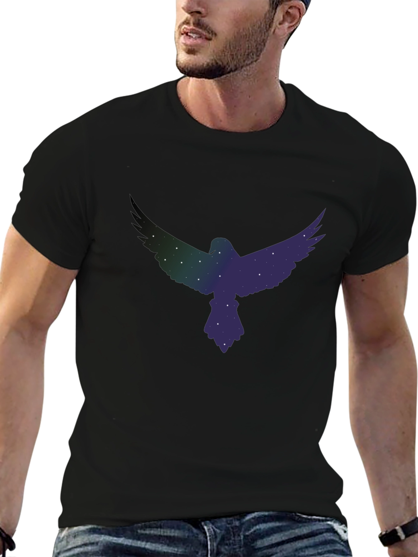 Starry Eagle Graphic Tee - Soft Black Cotton Blend