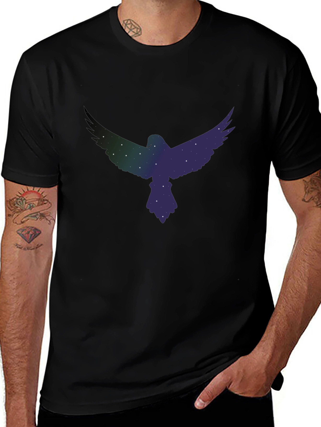 Starry Eagle Graphic Tee - Soft Black Cotton Blend