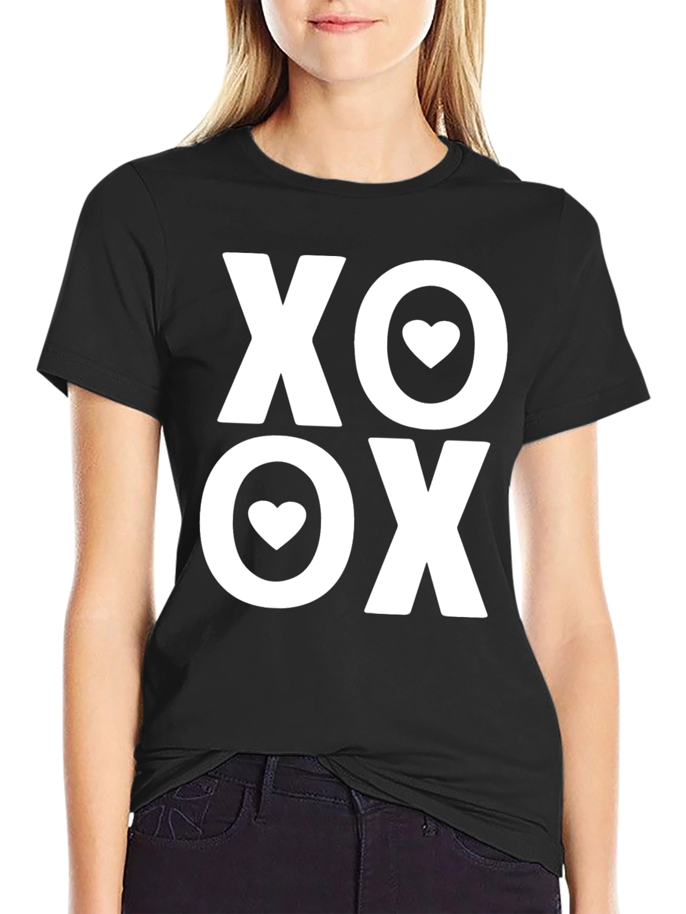 XO Heart Valentines Day Black T-Shirt