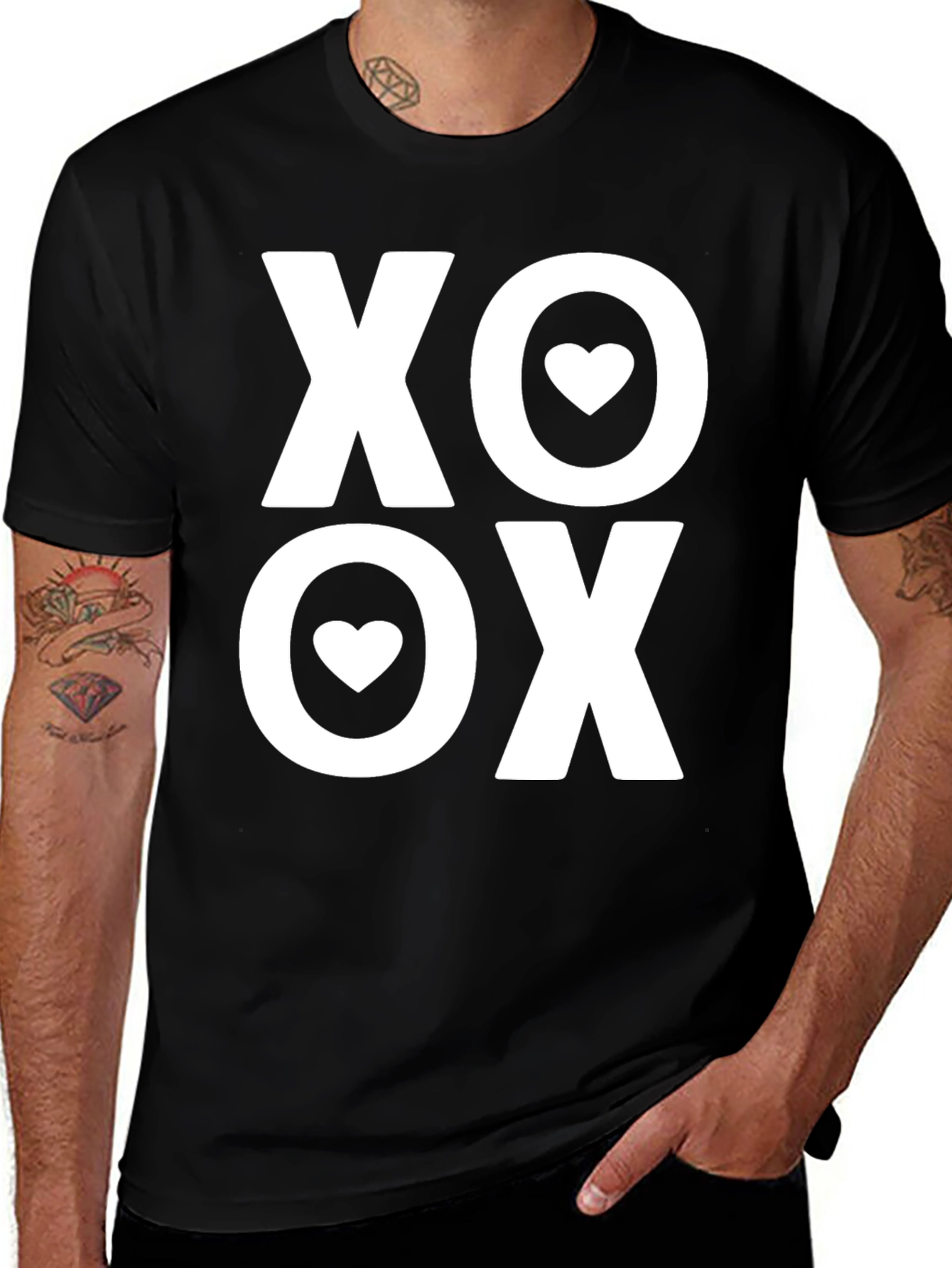 XO Heart Valentines Day Black T-Shirt