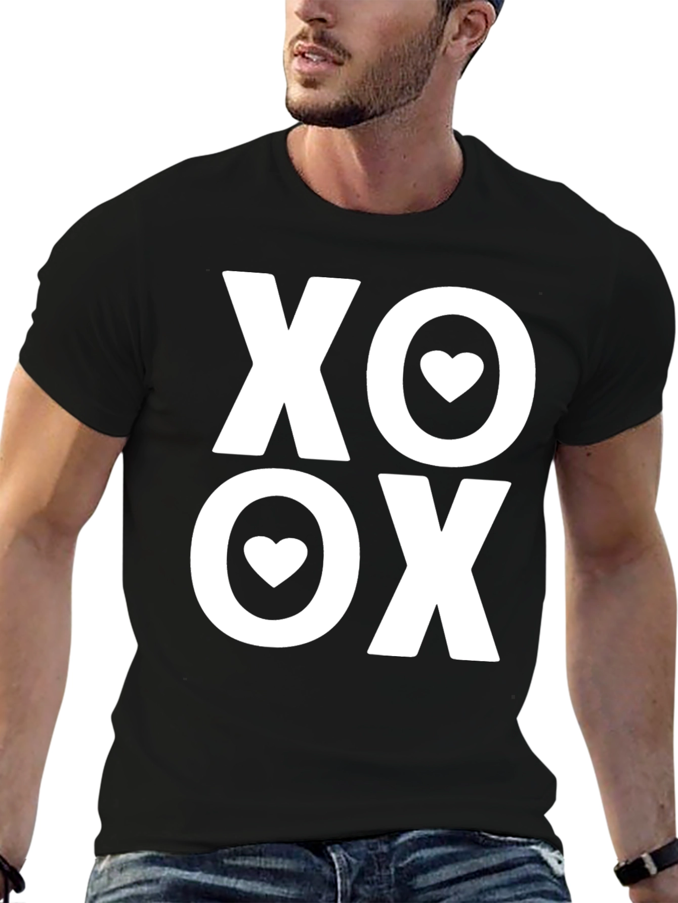 XO Heart Valentines Day Black T-Shirt