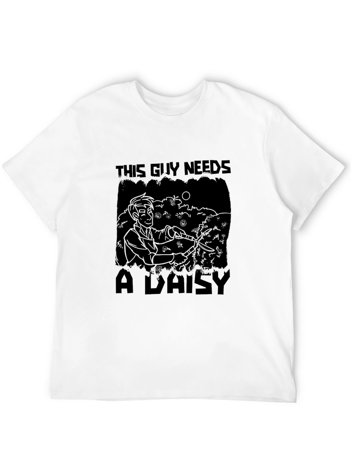 This Guy Needs a Daisy Black T-Shirt