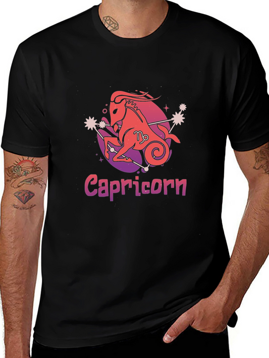 Capricorn Zodiac Graphic Tee - Black Cotton Comfort