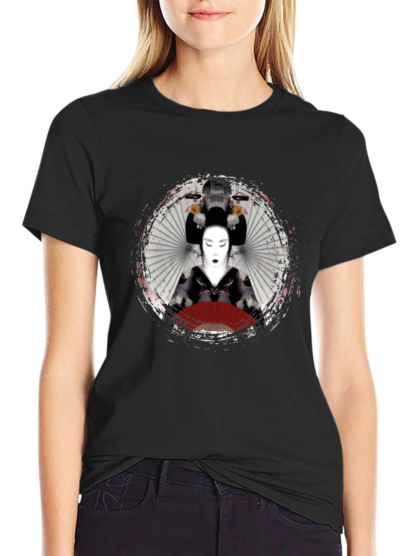 Geisha Graphic Print Black T-Shirt