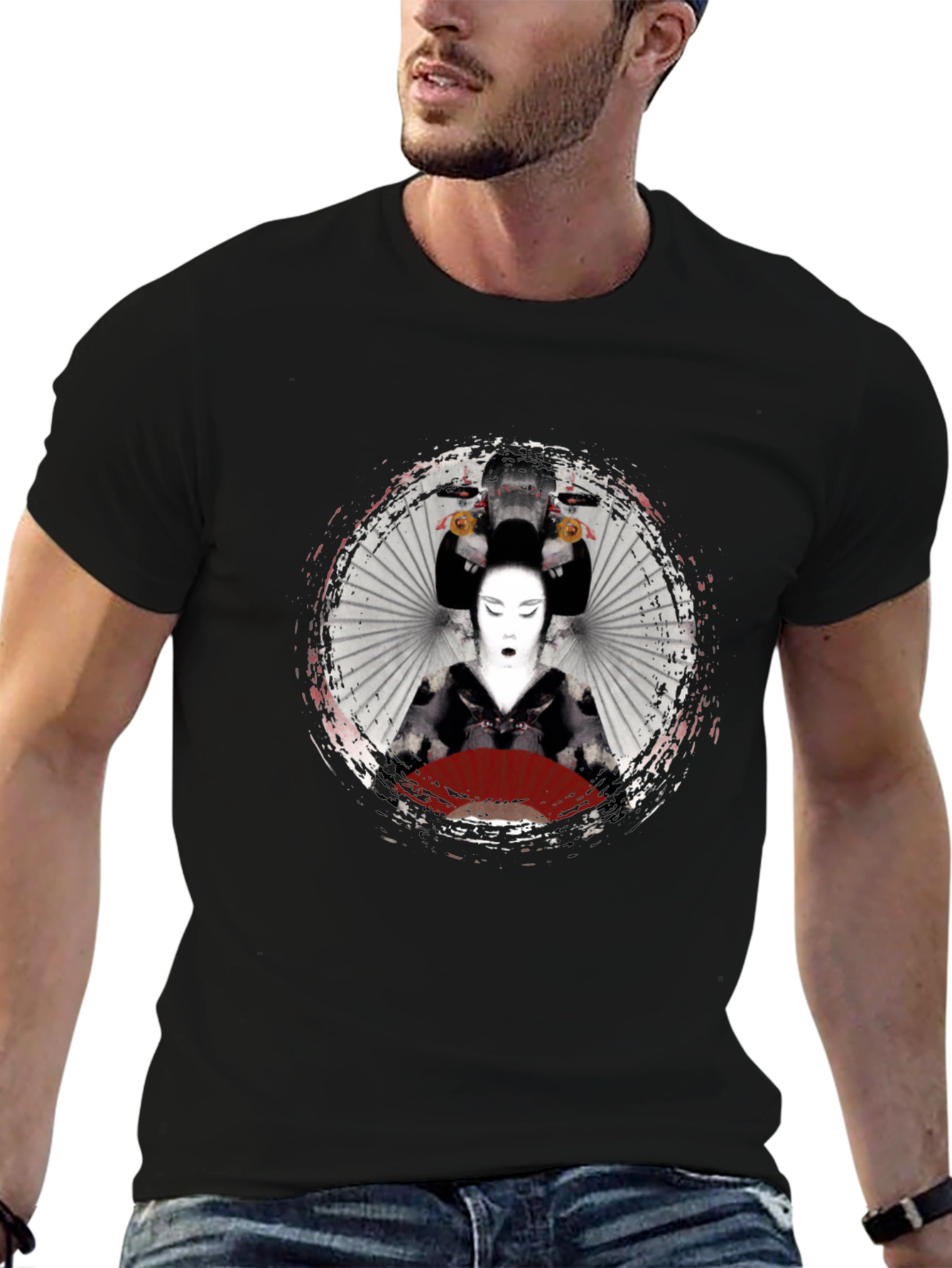 Geisha Graphic Print Black T-Shirt