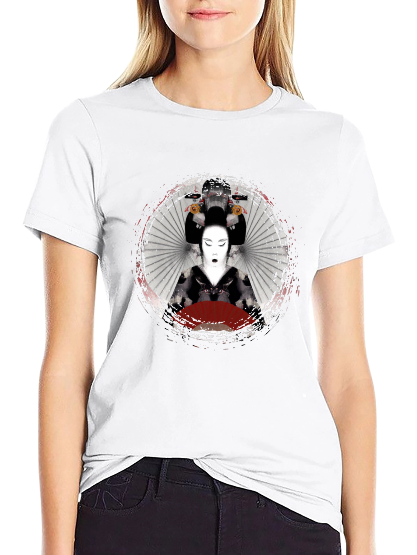 Geisha Graphic Print Black T-Shirt