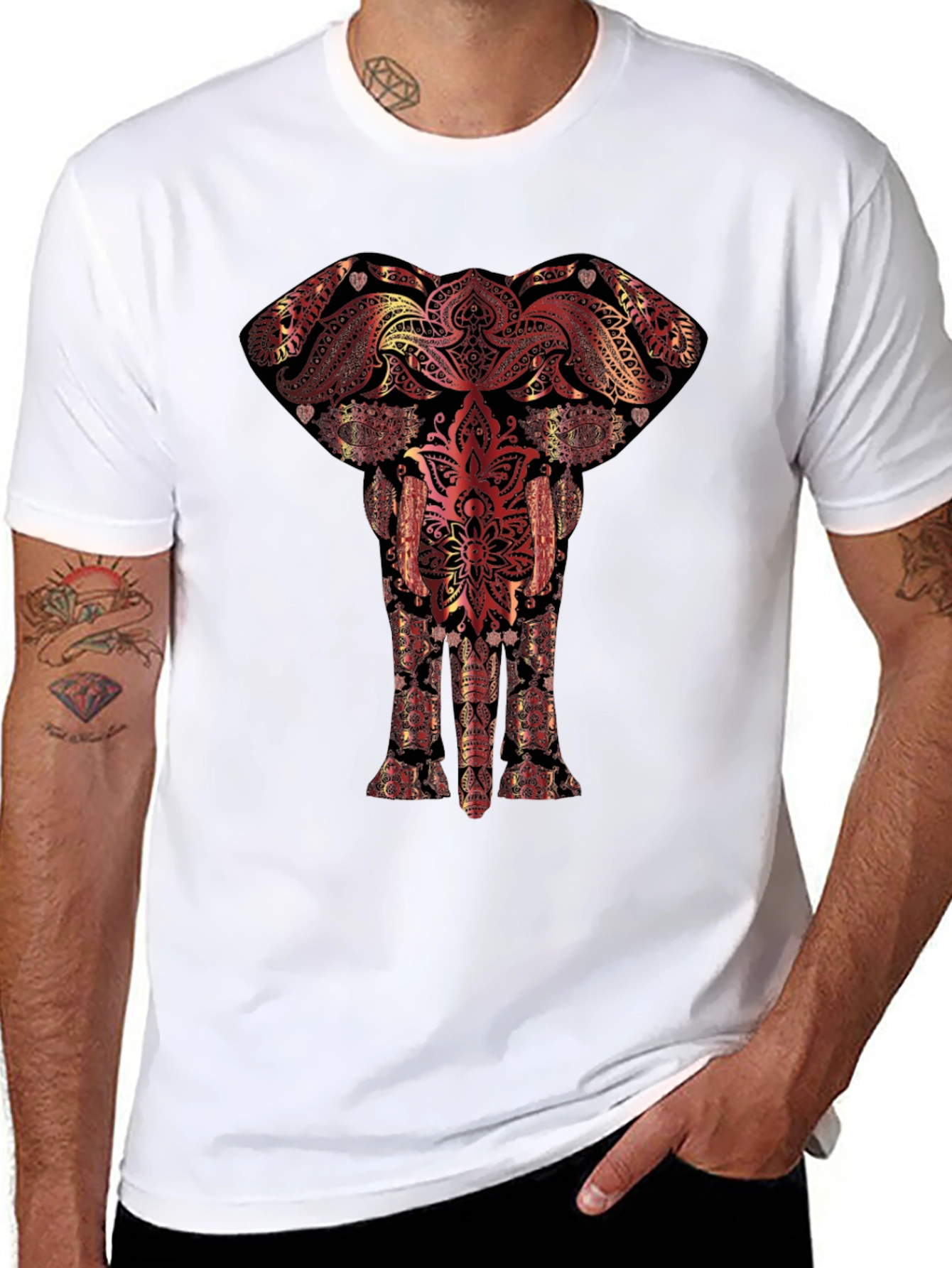 Elephant Mandala Graphic Tee - Artistic Black T-Shirt