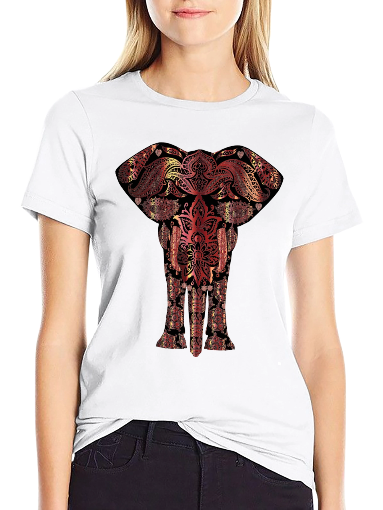 Elephant Mandala Graphic Tee - Artistic Black T-Shirt
