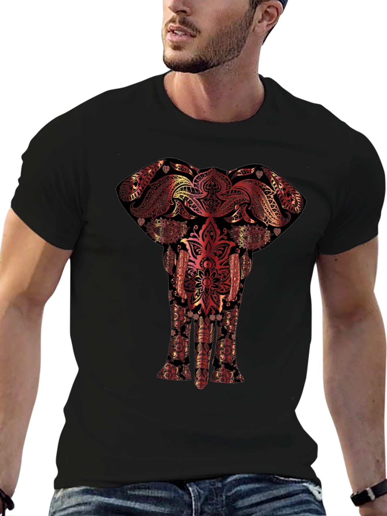 Elephant Mandala Graphic Tee - Artistic Black T-Shirt