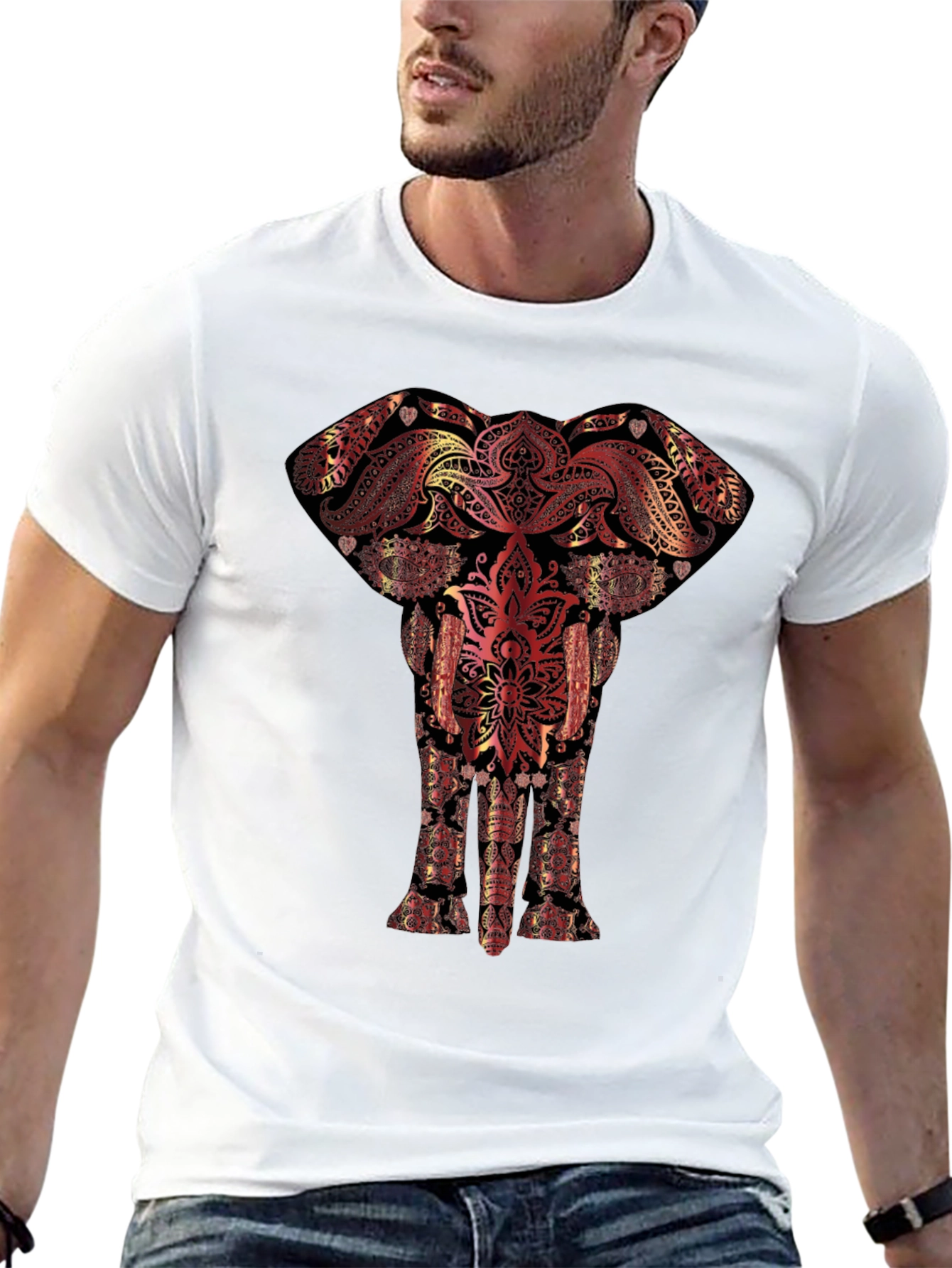 Elephant Mandala Graphic Tee - Artistic Black T-Shirt