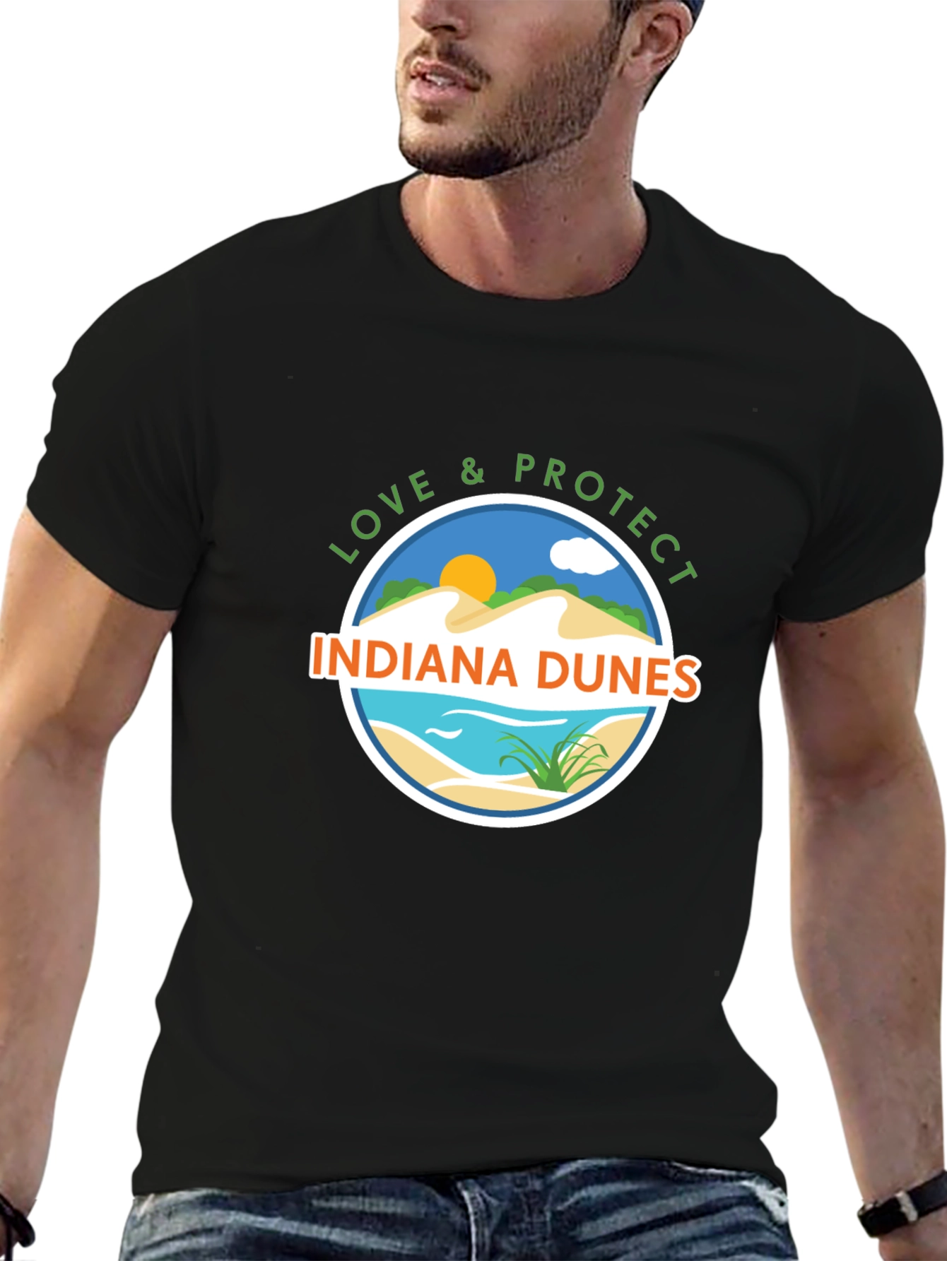 Indiana Dunes Love & Protect Black Graphic Tee