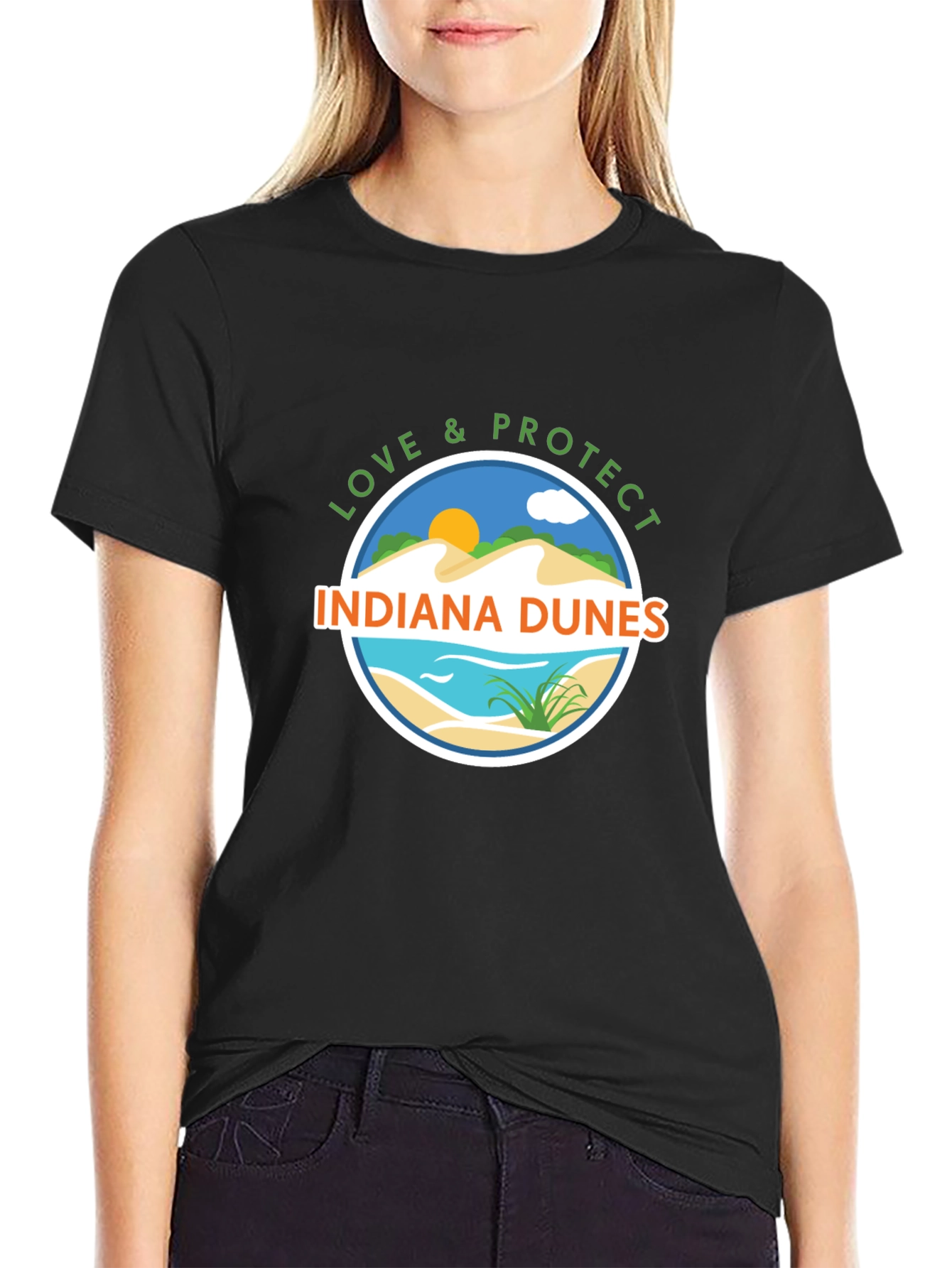 Indiana Dunes Love & Protect Black Graphic Tee