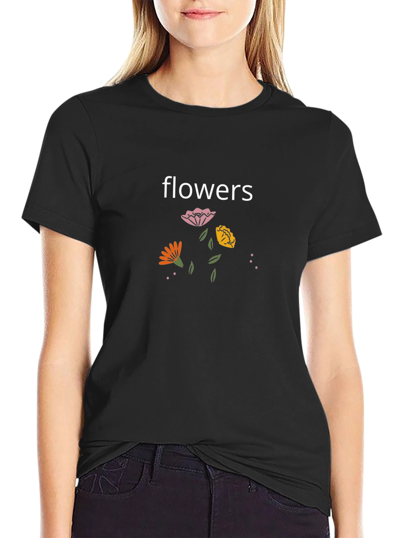 Flowers Graphic Black T-Shirt