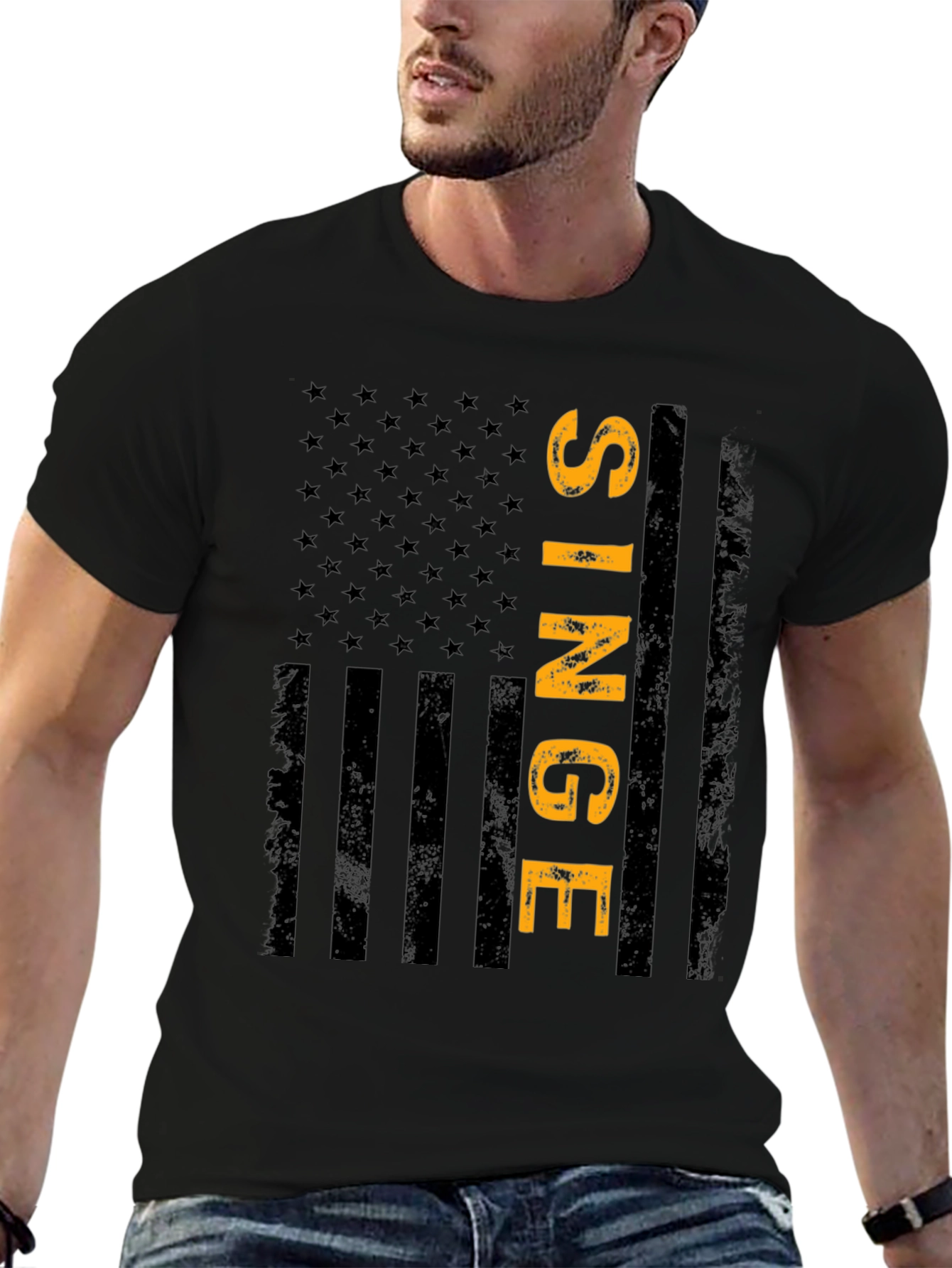 Single American Flag T-Shirt - Black