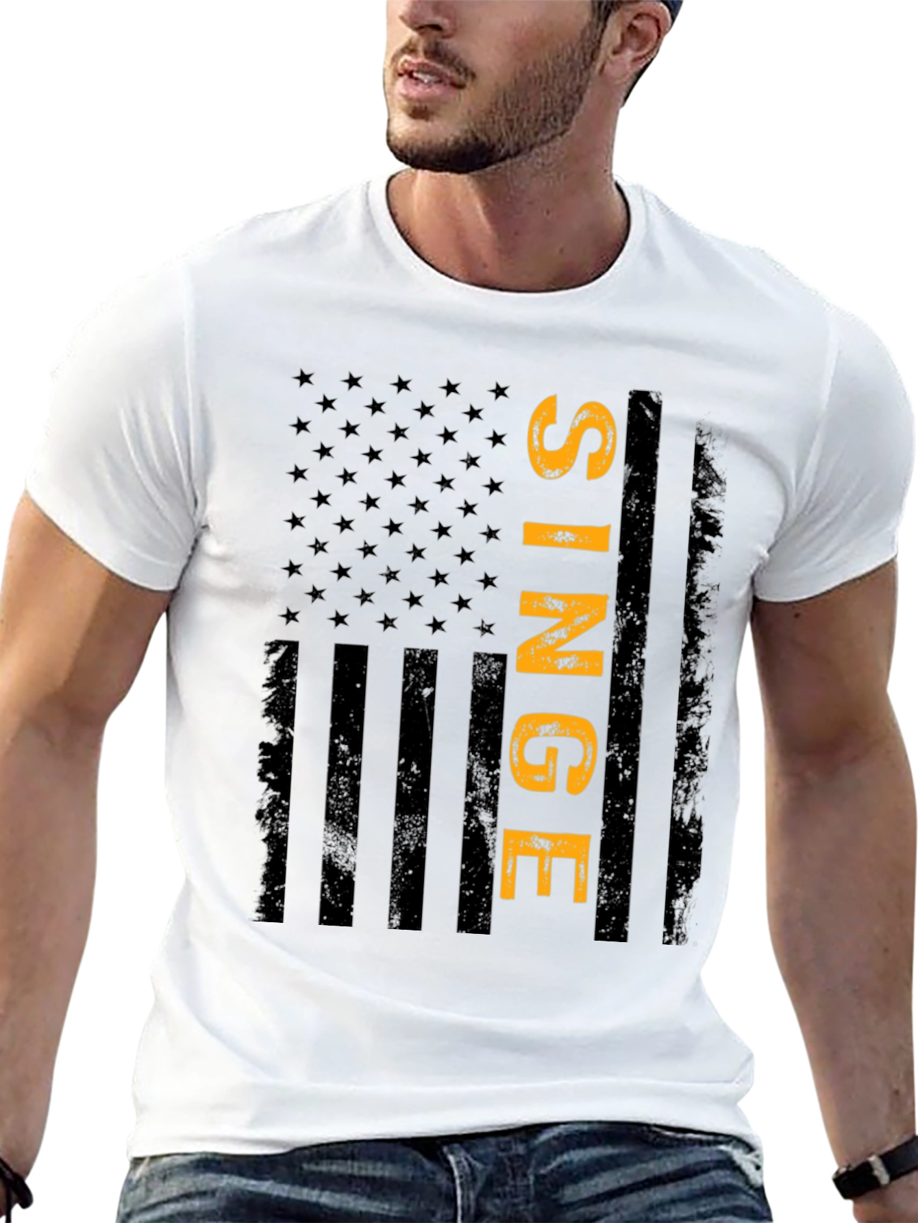 Single American Flag T-Shirt - Black