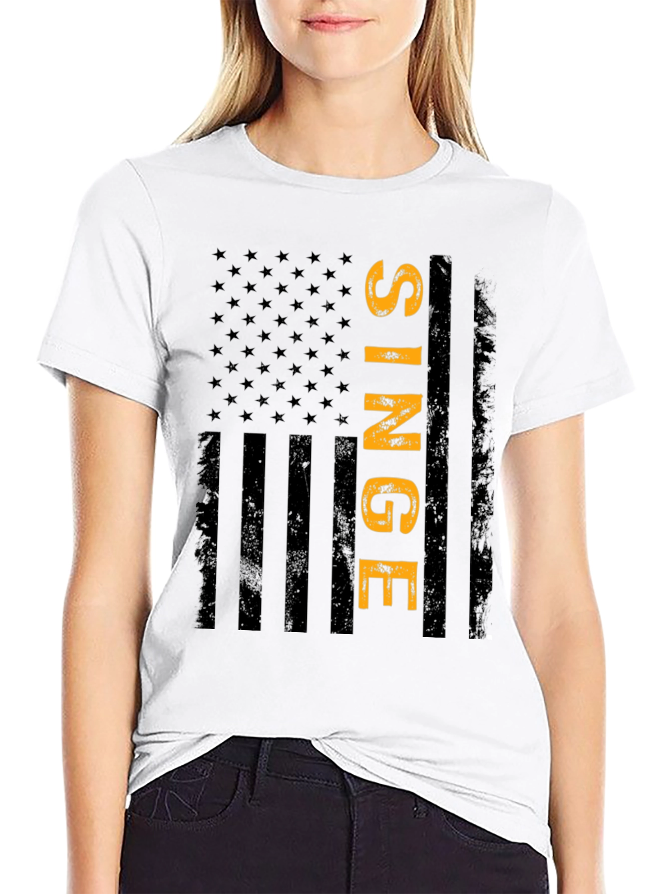 Single American Flag T-Shirt - Black