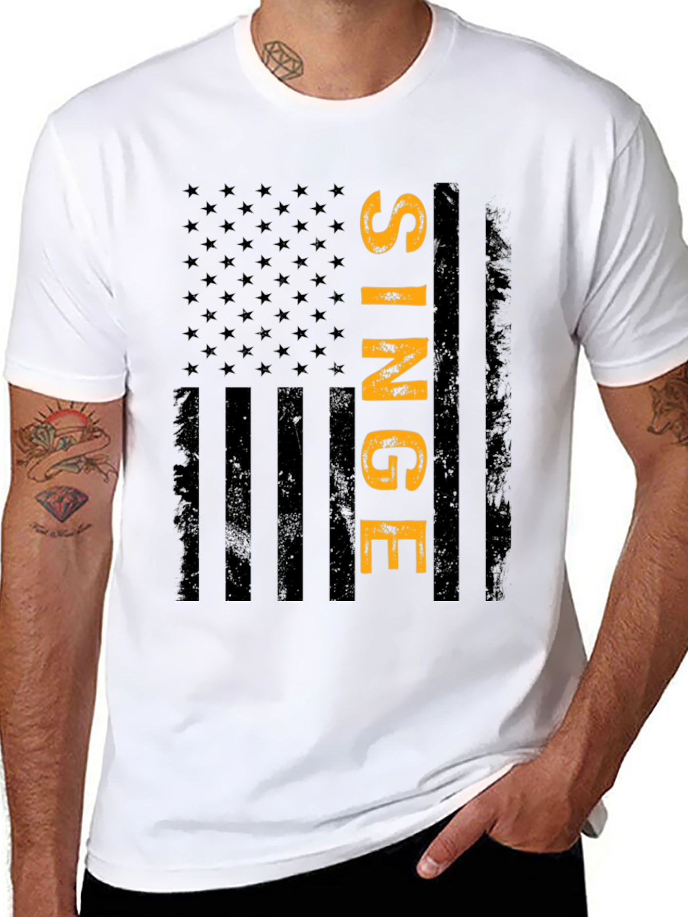 Single American Flag T-Shirt - Black