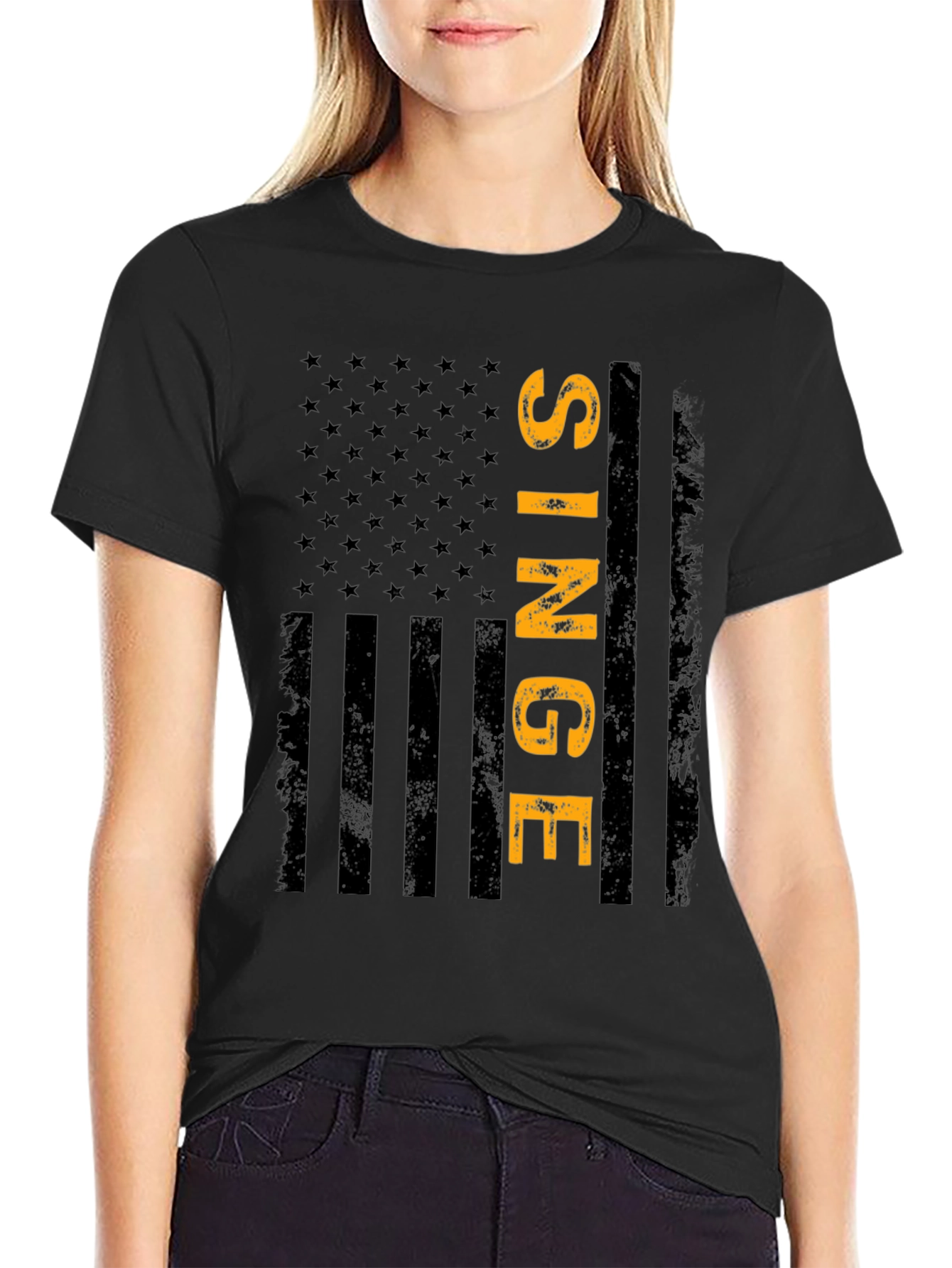 Single American Flag T-Shirt - Black