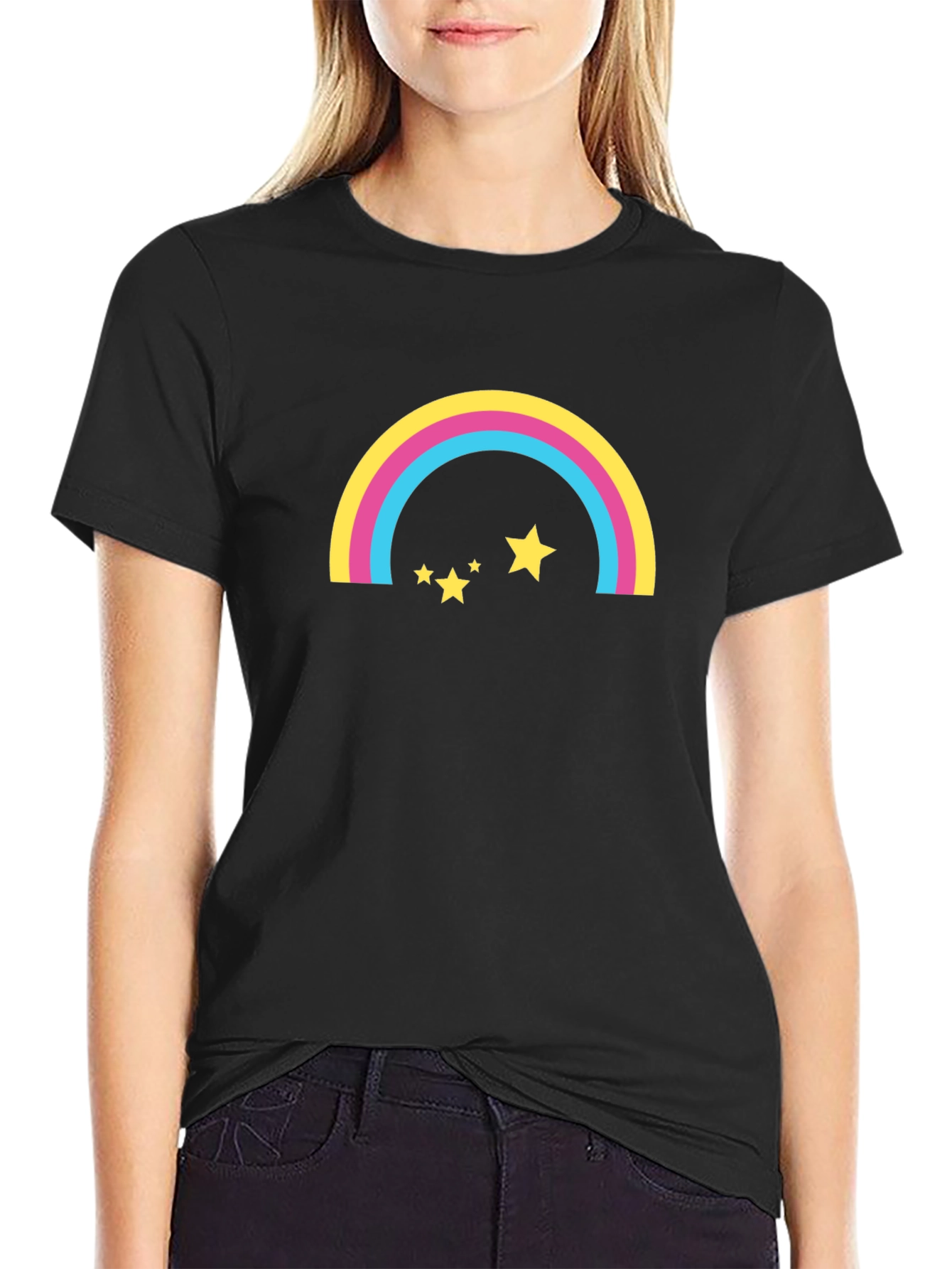 Rainbow Stars Graphic Tee - Black Casual T-Shirt