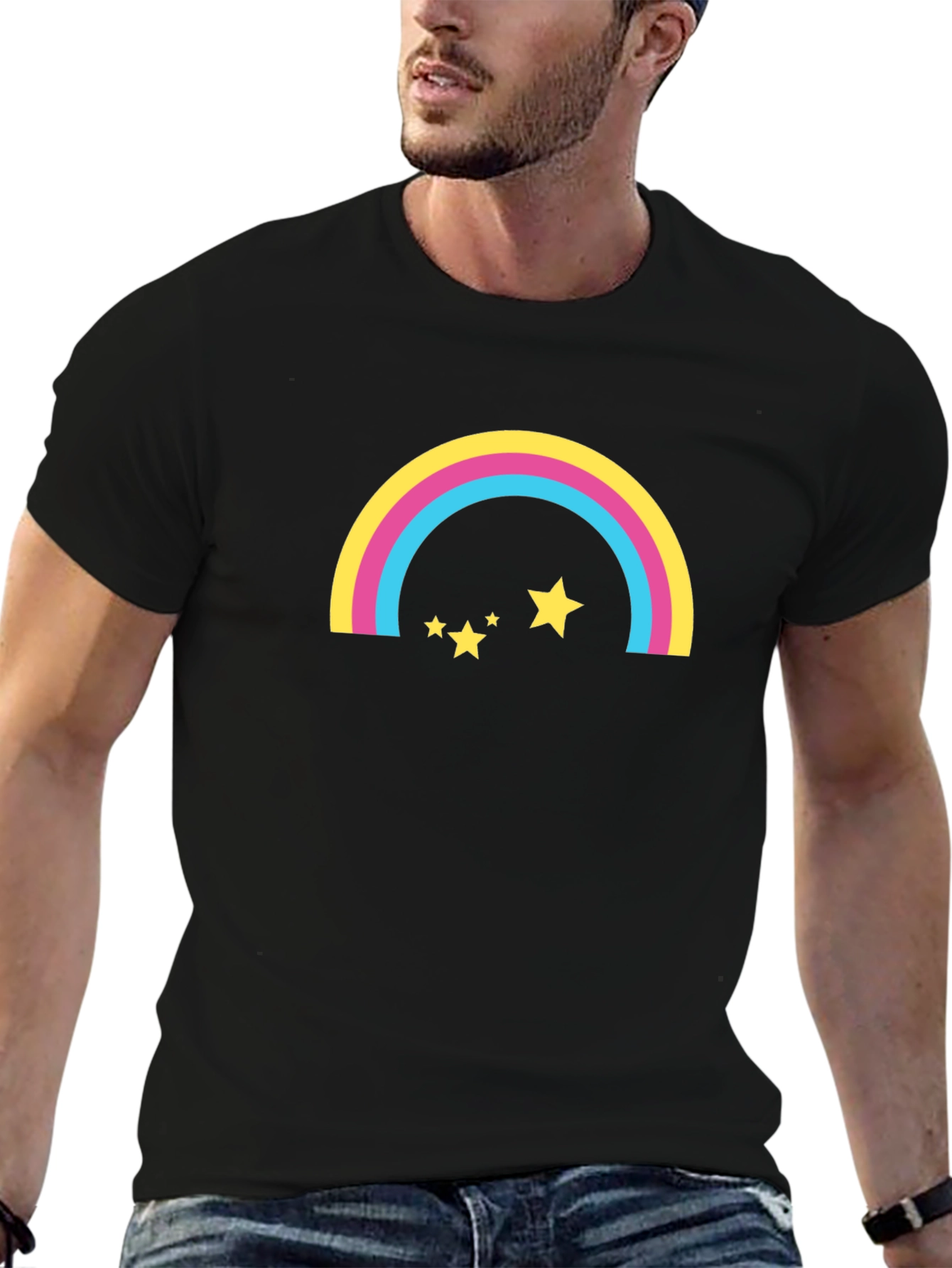 Rainbow Stars Graphic Tee - Black Casual T-Shirt