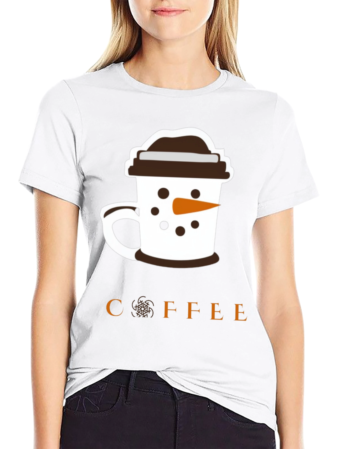 Coffee Snowman Graphic T-Shirt - Black