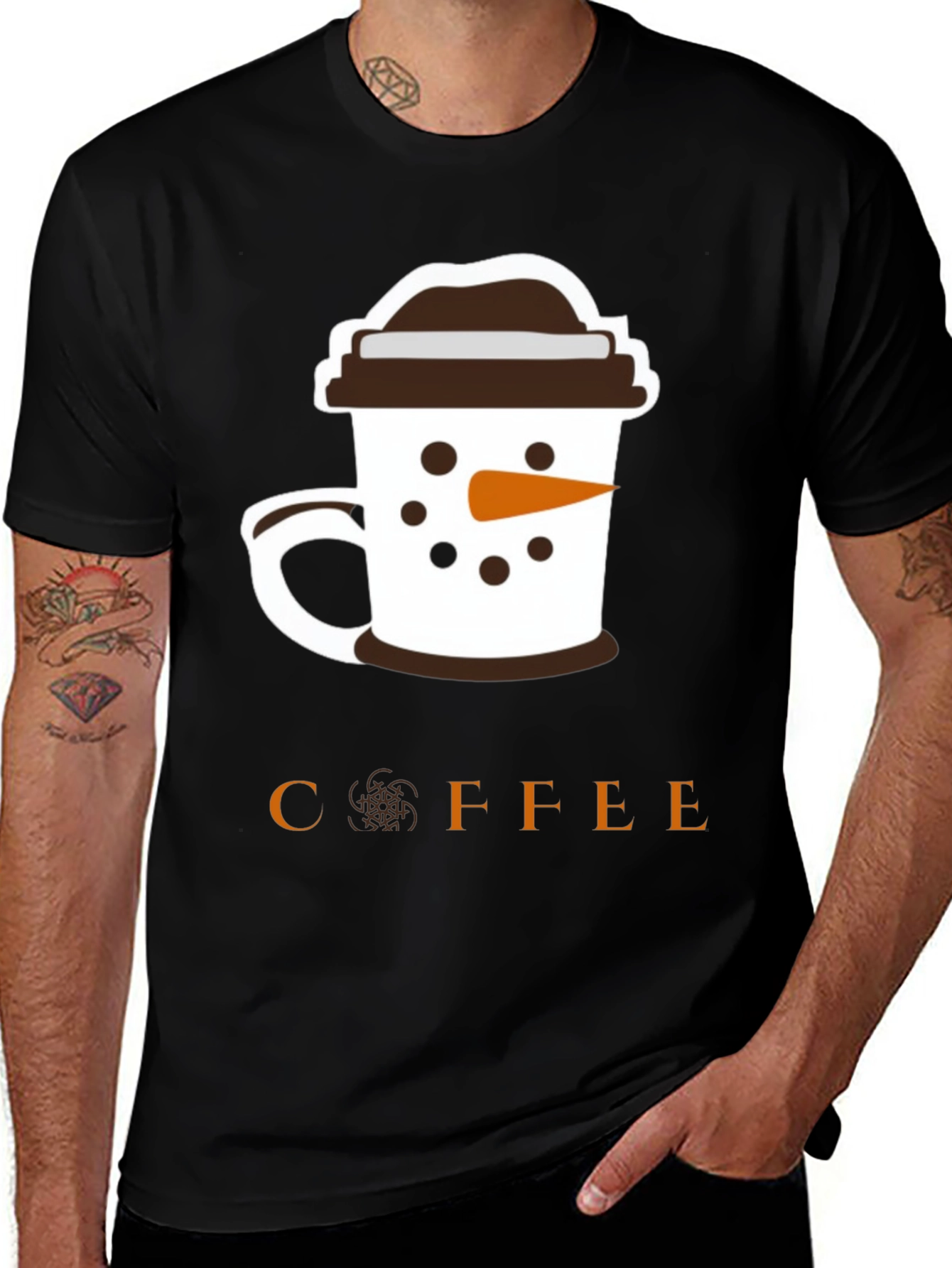 Coffee Snowman Graphic T-Shirt - Black