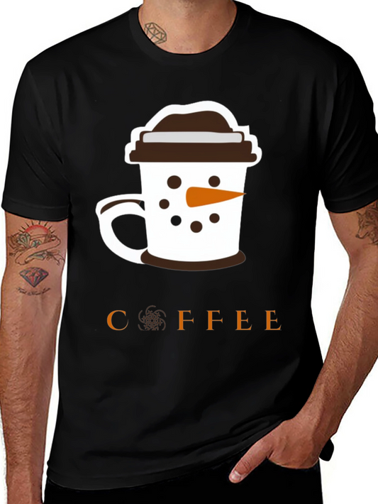 Coffee Snowman Graphic T-Shirt - Black