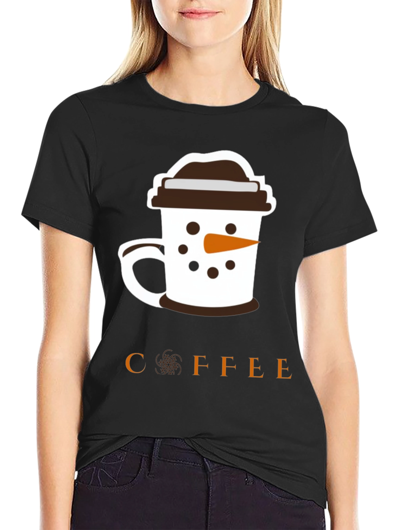 Coffee Snowman Graphic T-Shirt - Black