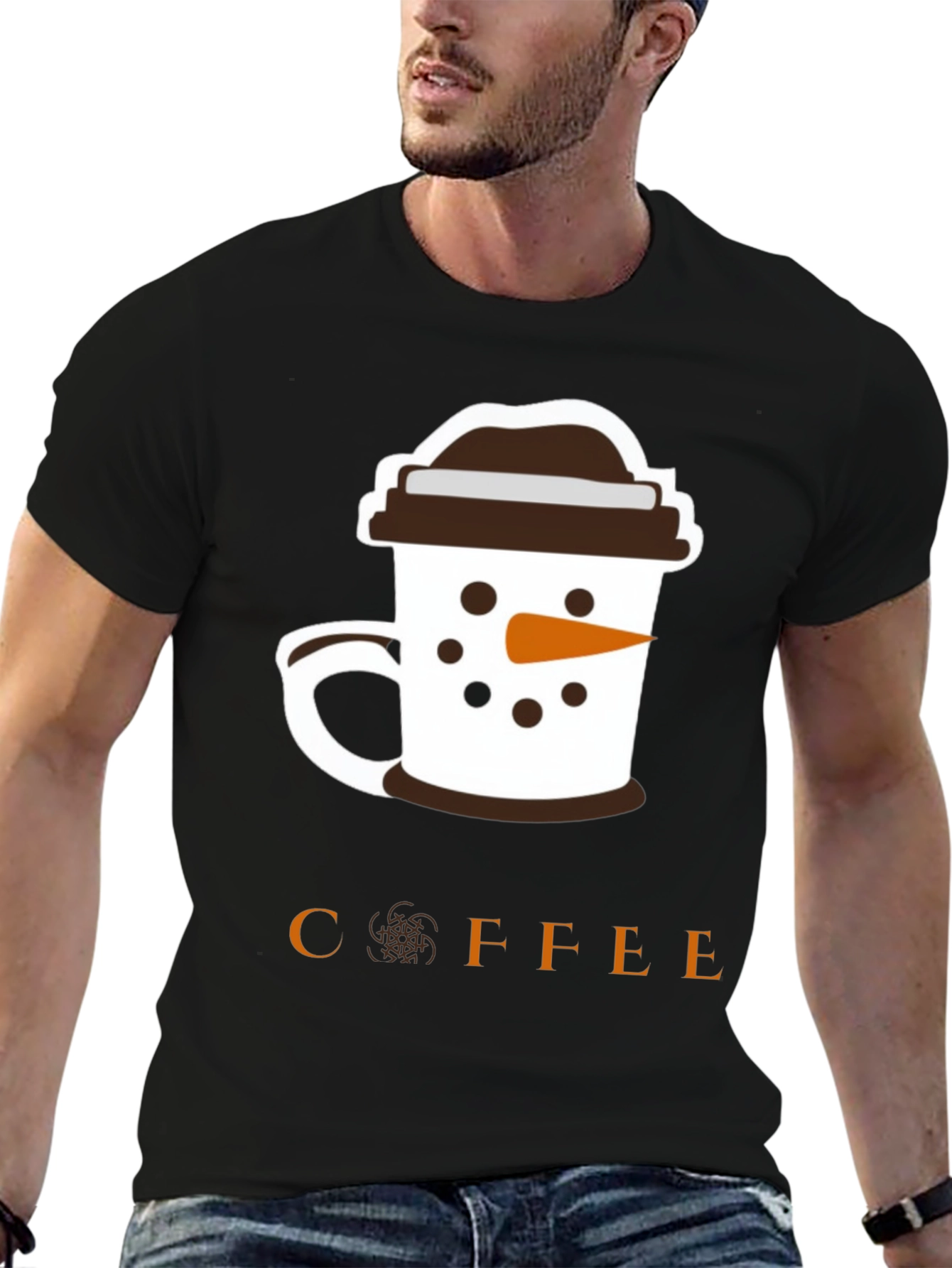 Coffee Snowman Graphic T-Shirt - Black