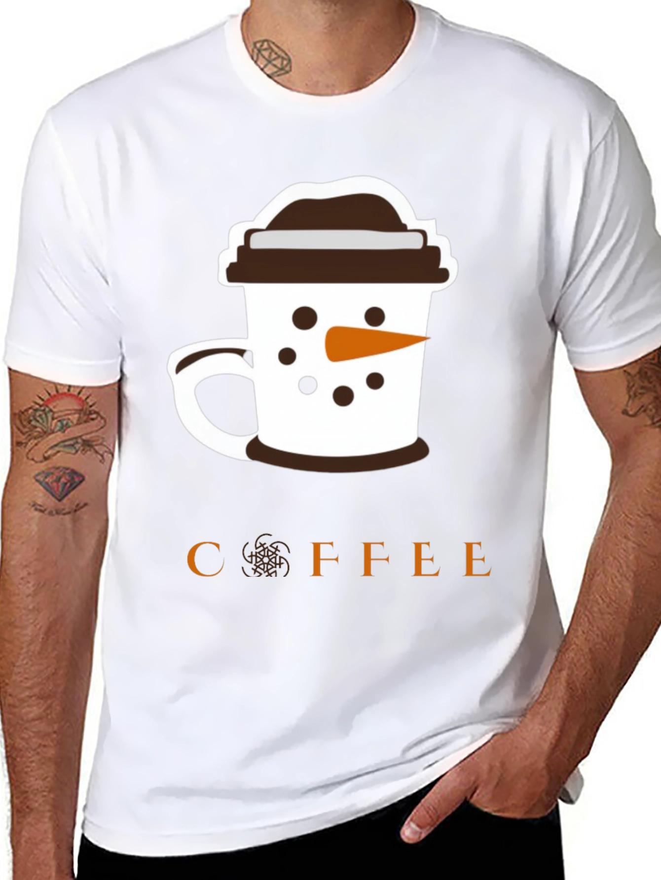 Coffee Snowman Graphic T-Shirt - Black