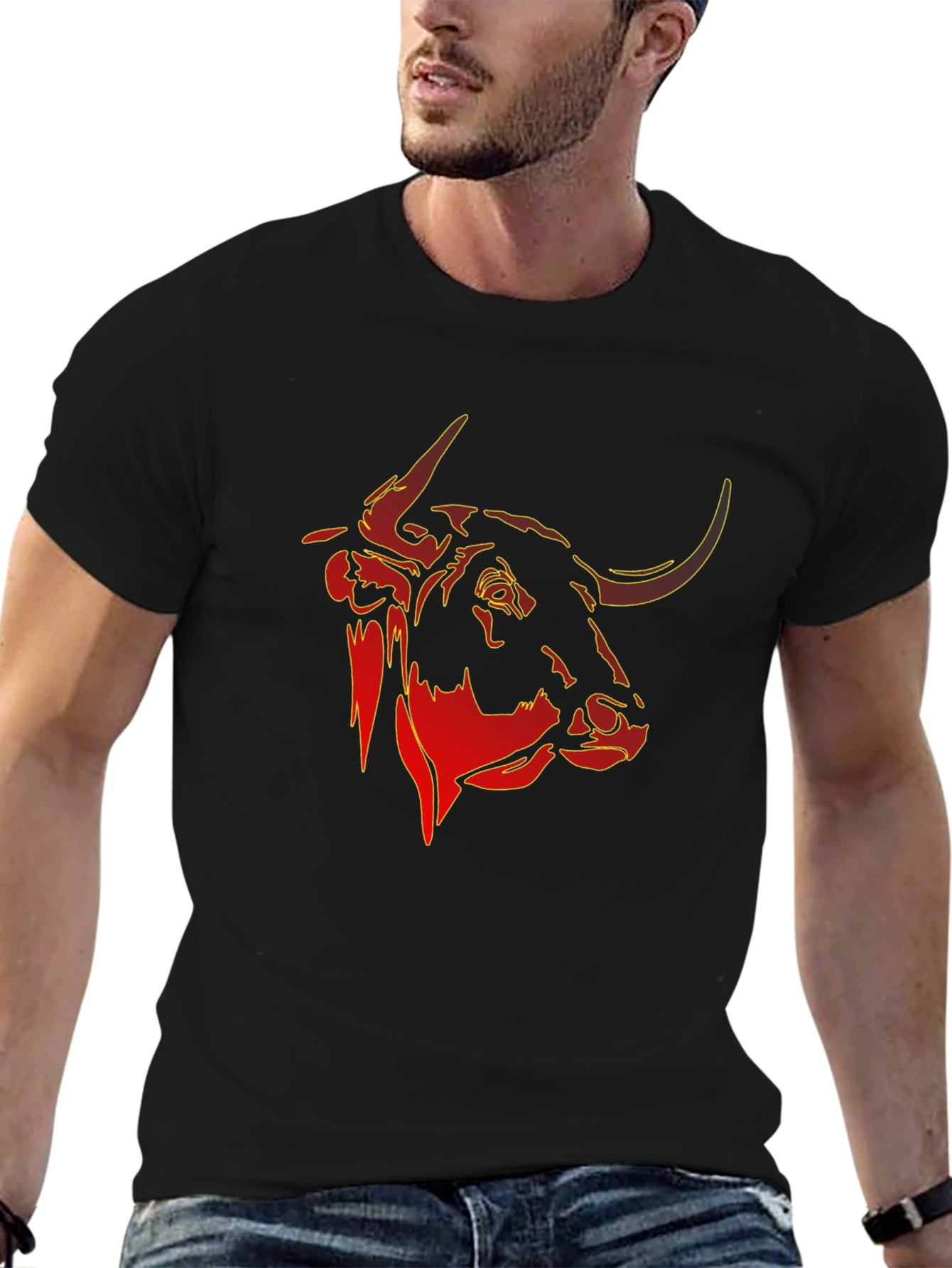Bull Head Graphic Tee - Black Cotton T-Shirt