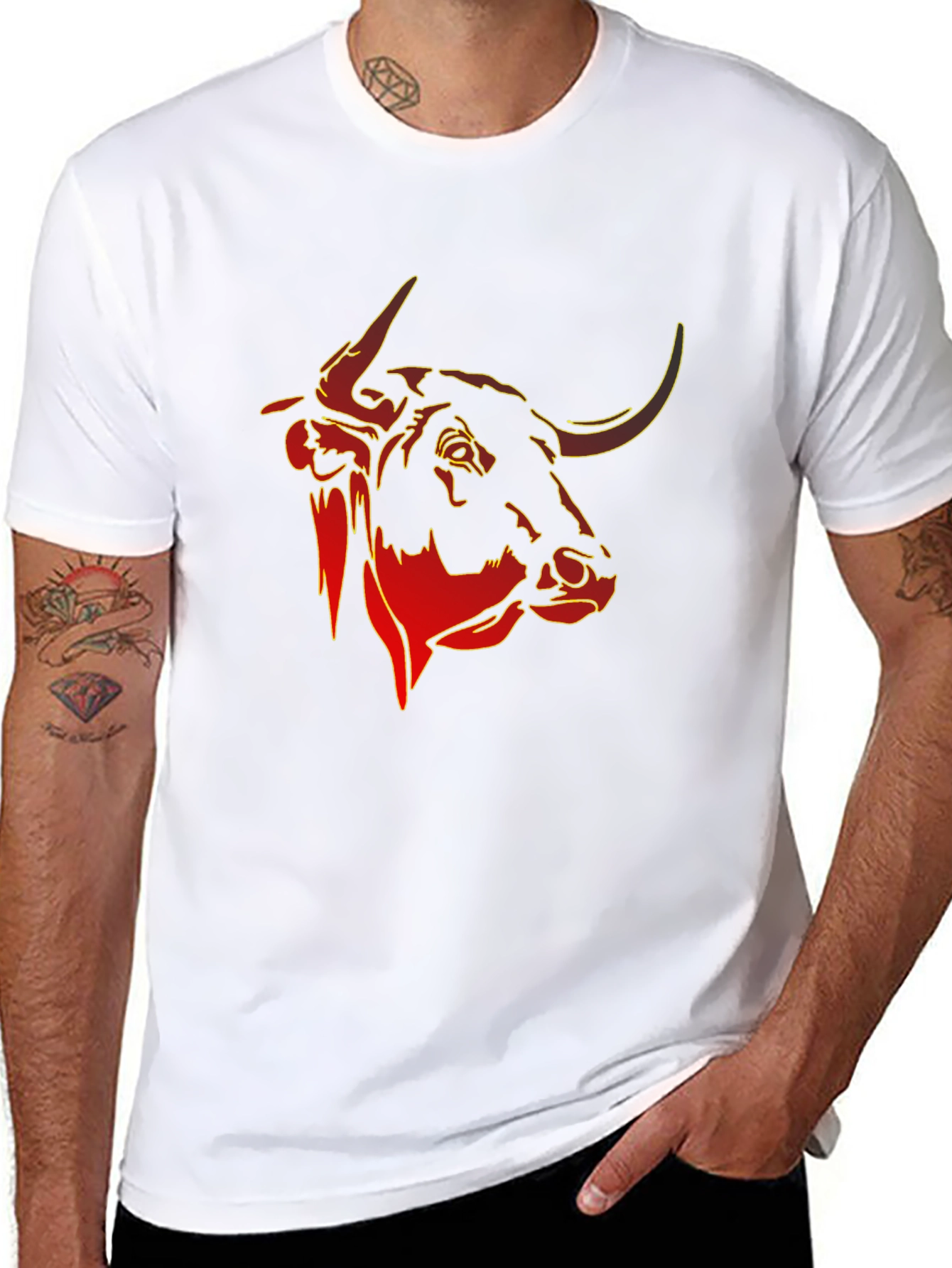 Bull Head Graphic Tee - Black Cotton T-Shirt