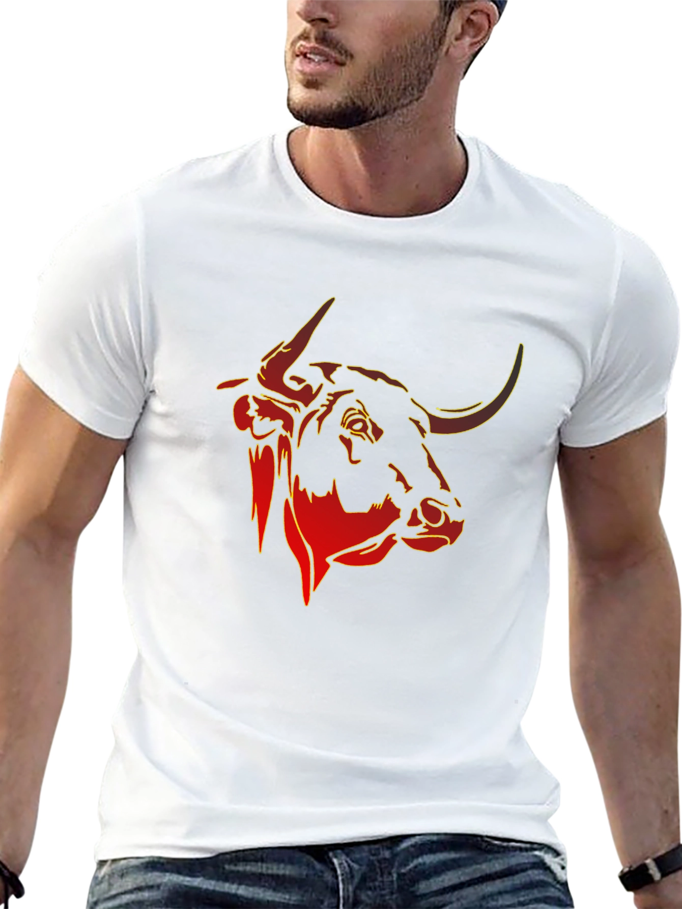 Bull Head Graphic Tee - Black Cotton T-Shirt