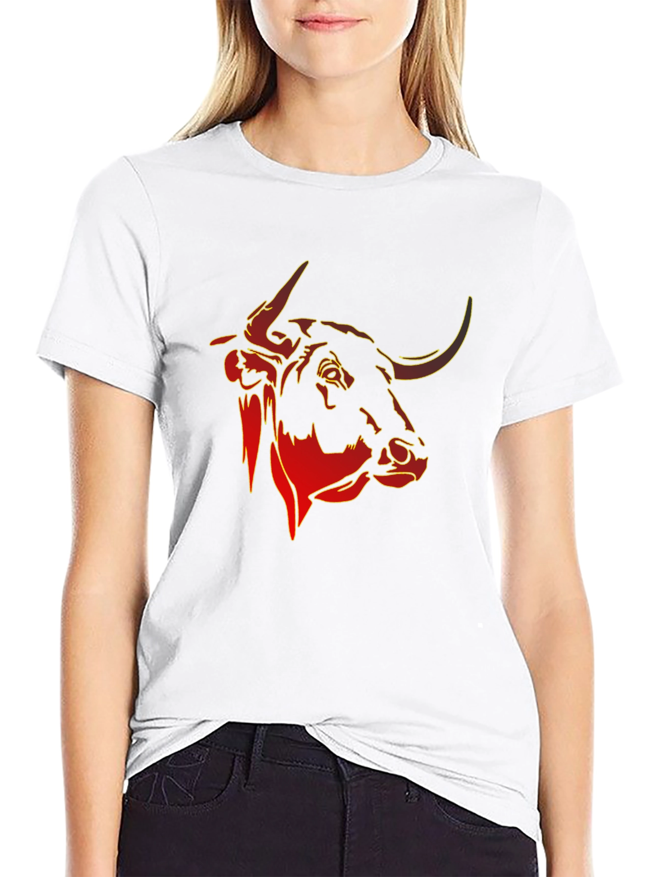 Bull Head Graphic Tee - Black Cotton T-Shirt