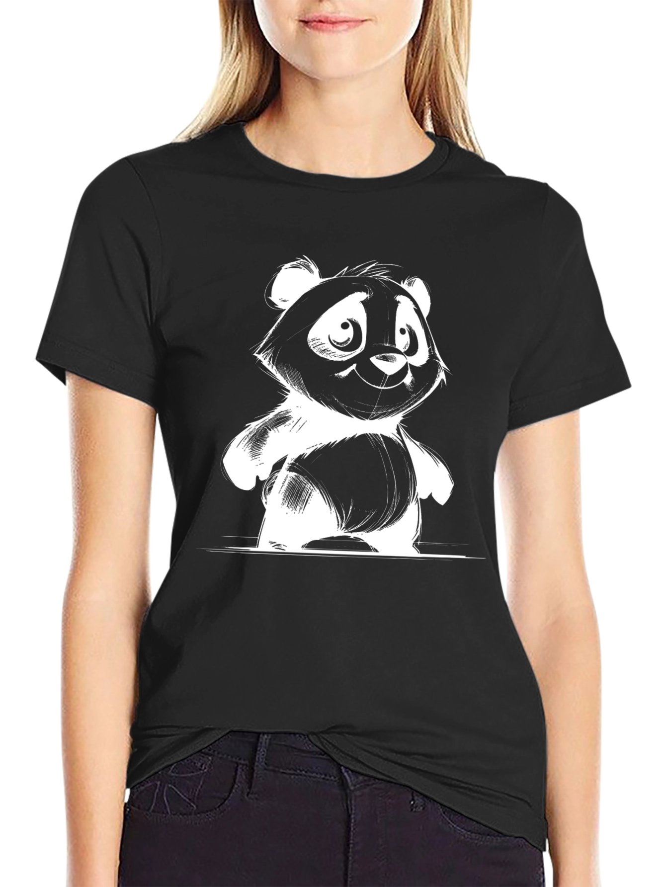 Cute Panda Graphic Black T-Shirt