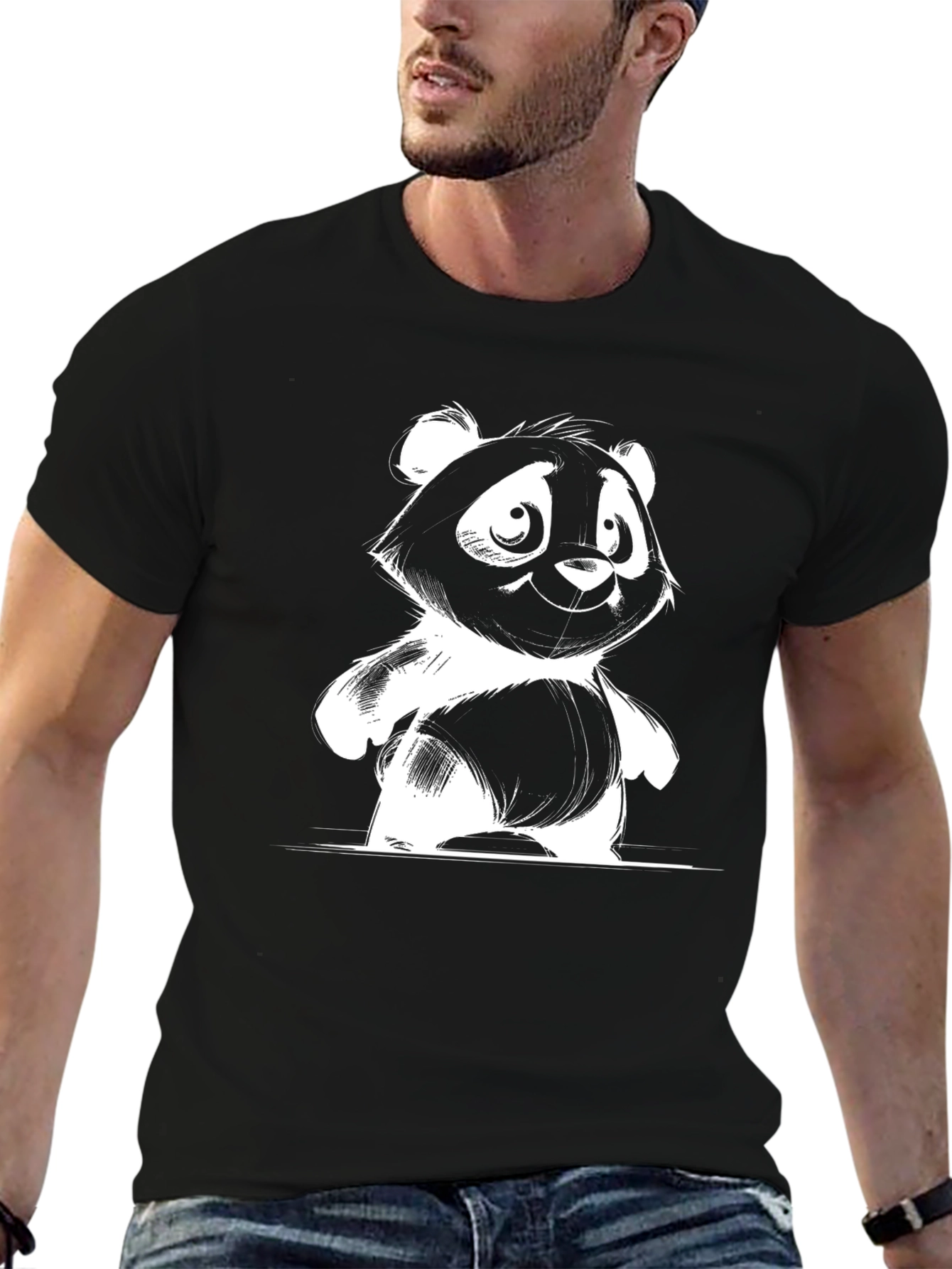 Cute Panda Graphic Black T-Shirt
